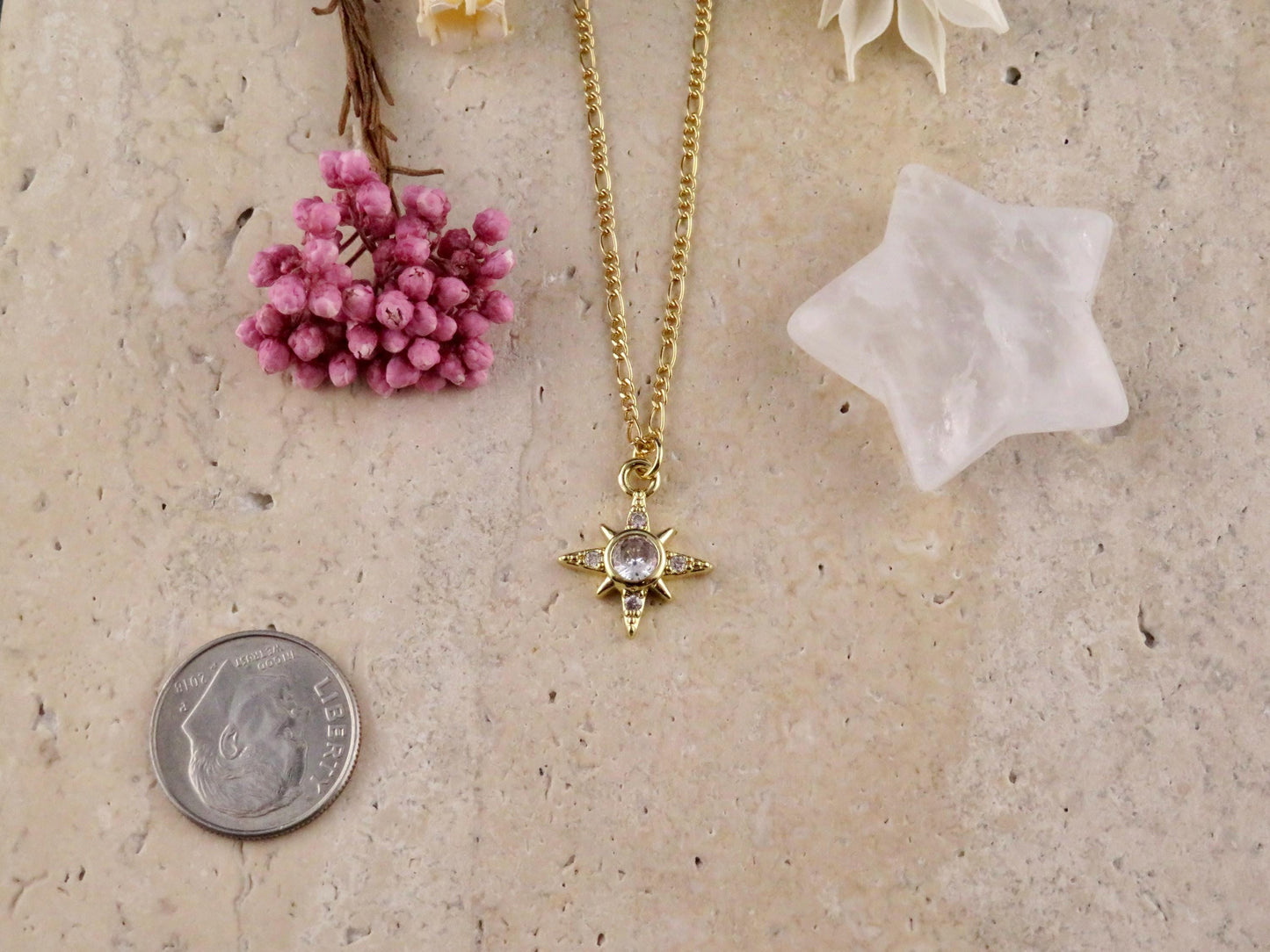 Gold Star Necklace | Sparkly CZ Star Necklace | North Star Pendant | Crystal Star Gold