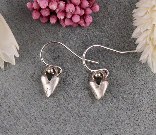 Silver Heart Earrings | Hammered Heart Earrings | Minimal Sterling Hearts | Small Heart Earrings