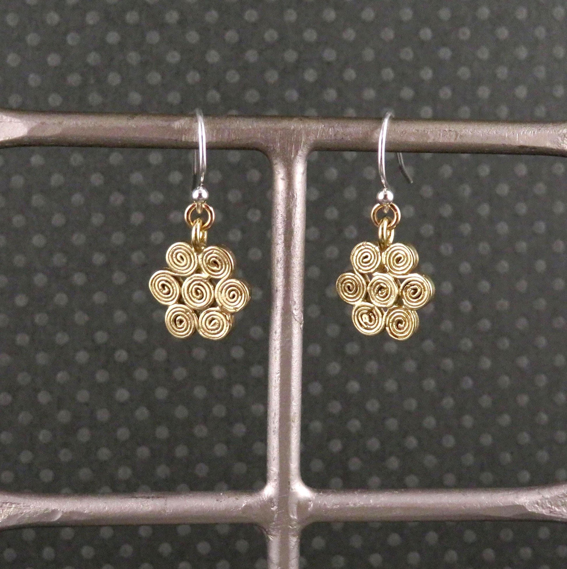 Gold Flower Earrings | Spiral Flower Earrings | Spiral Flowers | Geometric Earrings Gold