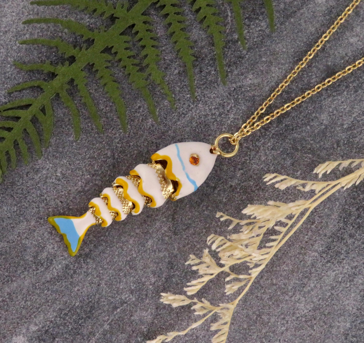 Colorful Fish Necklace | Enamel Gold Fish | Gold Articulated Fish Pendant | Sea Life Necklace
