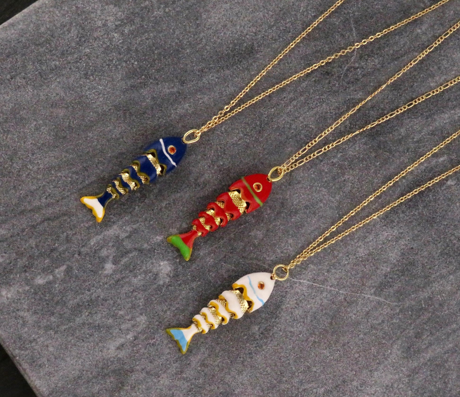 Colorful Fish Necklace | Enamel Gold Fish | Gold Articulated Fish Pendant | Sea Life Necklace
