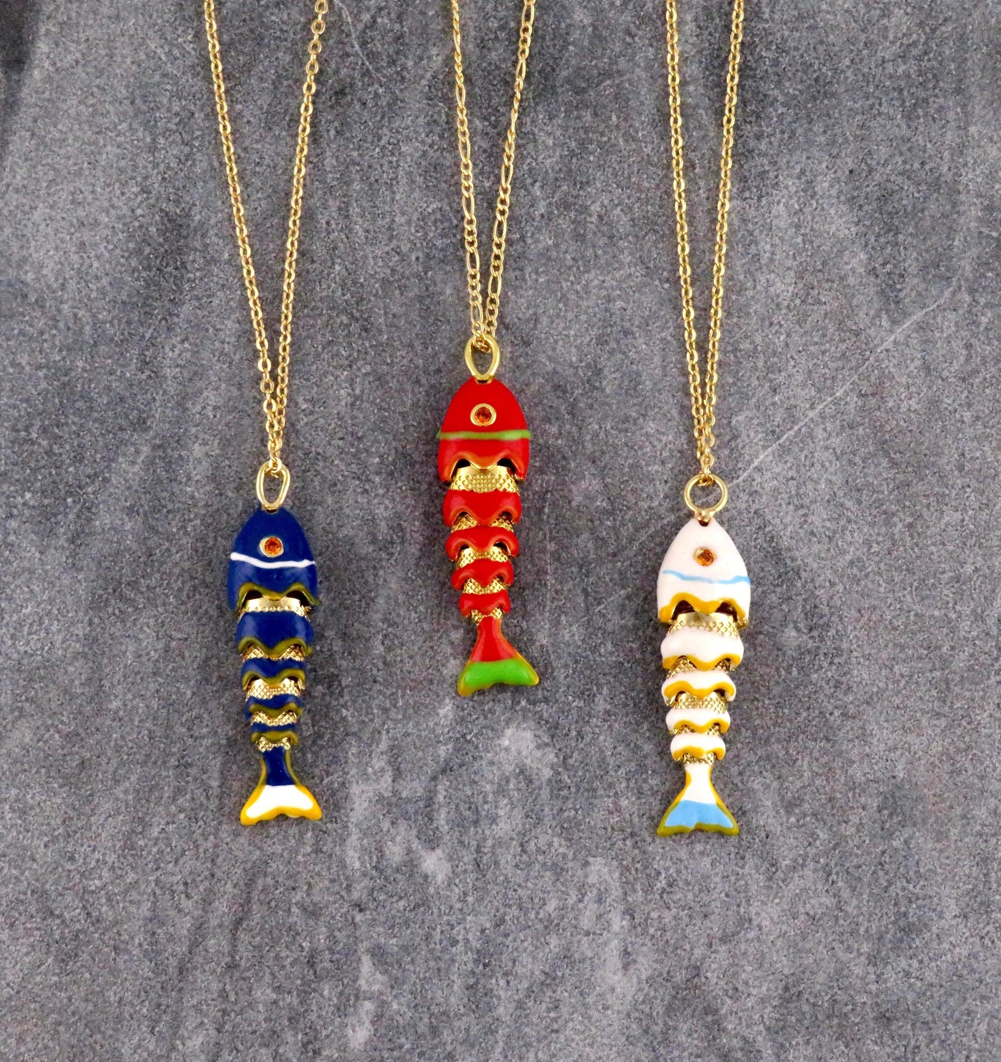 Colorful Fish Necklace | Enamel Gold Fish | Gold Articulated Fish Pendant | Sea Life Necklace