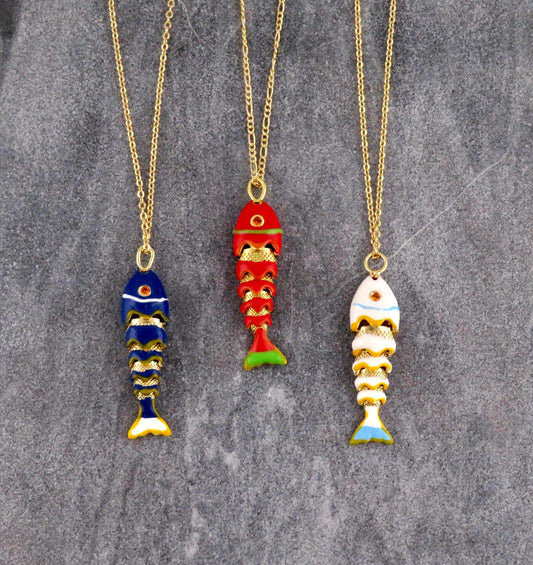 Colorful Fish Necklace | Enamel Gold Fish | Gold Articulated Fish Pendant | Sea Life Necklace