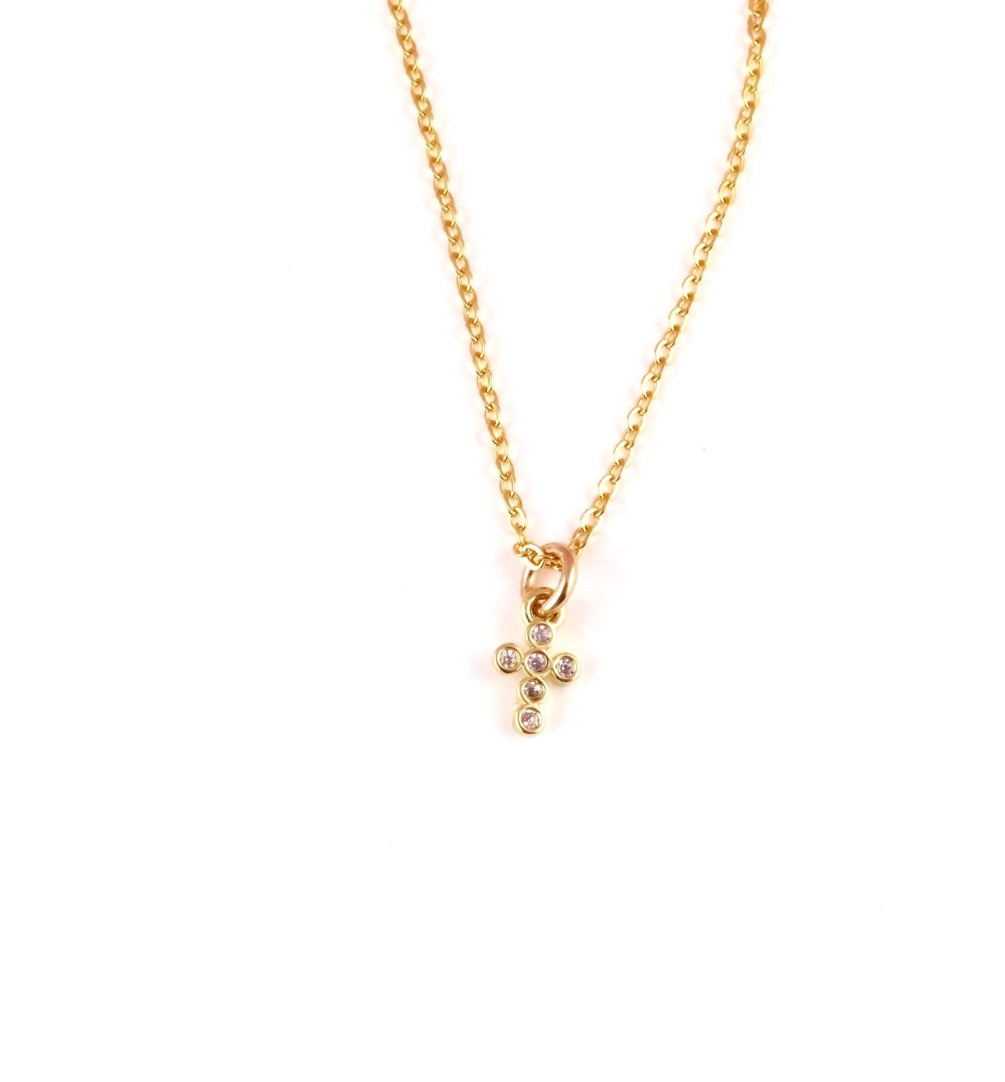Tiny Gold Cross Necklace | Gold Filled Mini Cross | CZ Small Cross | Sweet Little Cross Pendant
