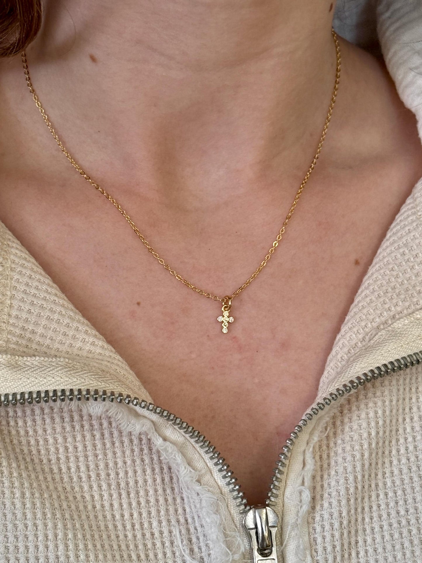 Tiny Gold Cross Necklace | Gold Filled Mini Cross | CZ Small Cross | Sweet Little Cross Pendant