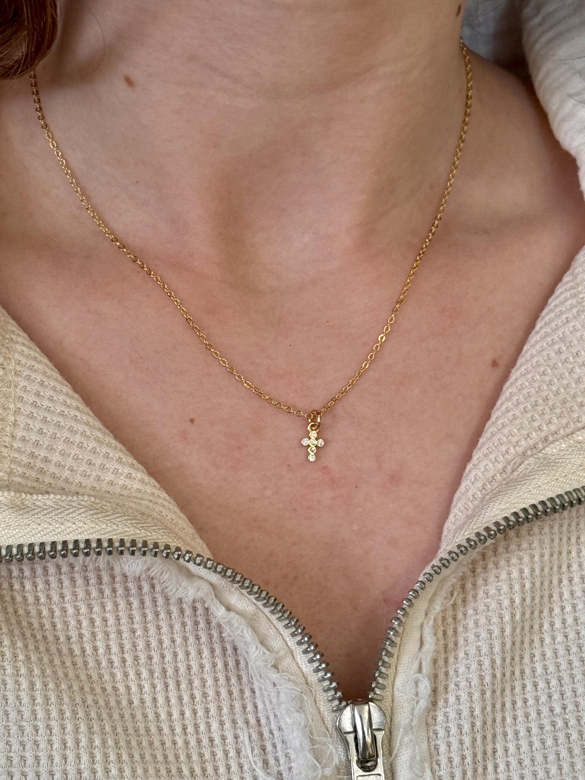 Tiny Gold Cross Necklace | Gold Filled Mini Cross | CZ Small Cross | Sweet Little Cross Pendant