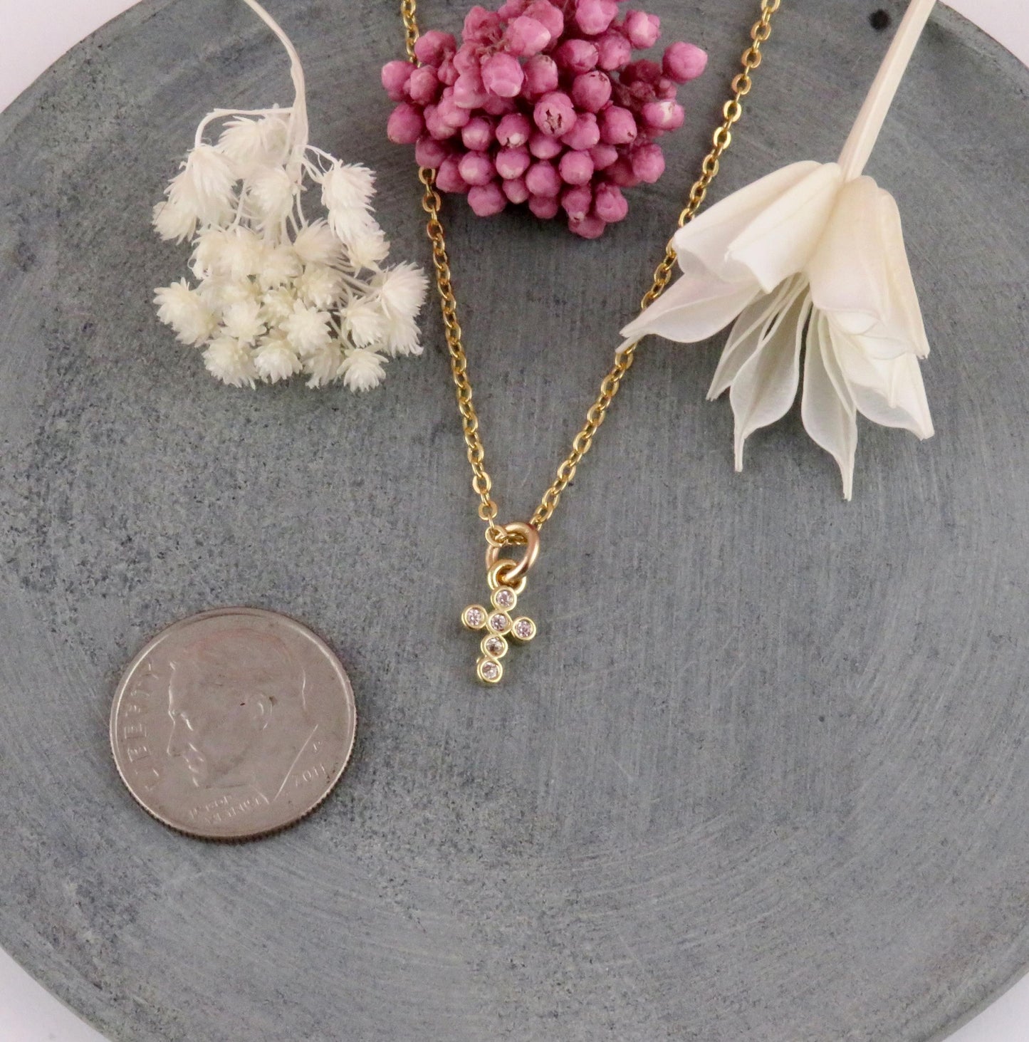 Tiny Gold Cross Necklace | Gold Filled Mini Cross | CZ Small Cross | Sweet Little Cross Pendant
