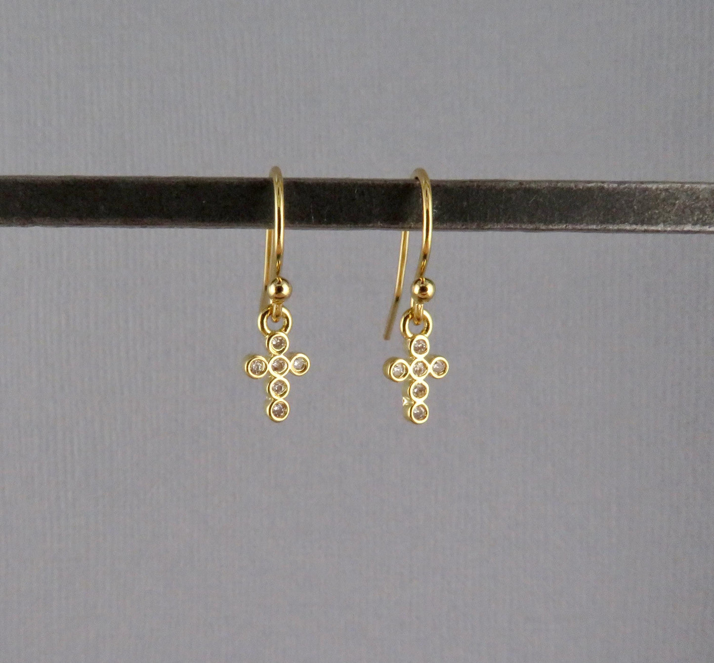 Tiny Gold Cross Earrings | Gold Filled Mini Cross Earrings | CZ Small Cross | Sweet Little Crosses