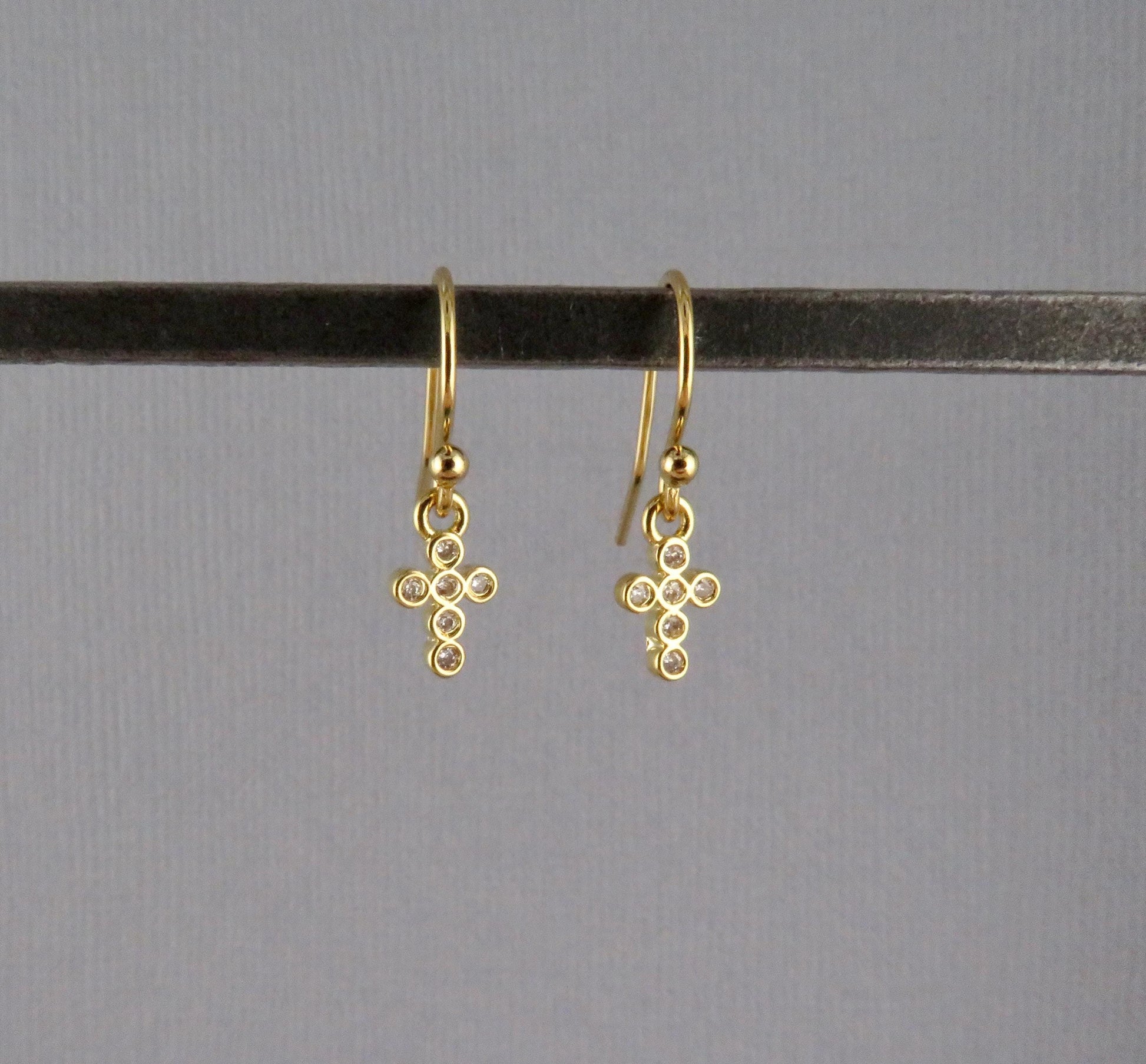 Tiny Gold Cross Earrings | Gold Filled Mini Cross Earrings | CZ Small Cross | Sweet Little Crosses