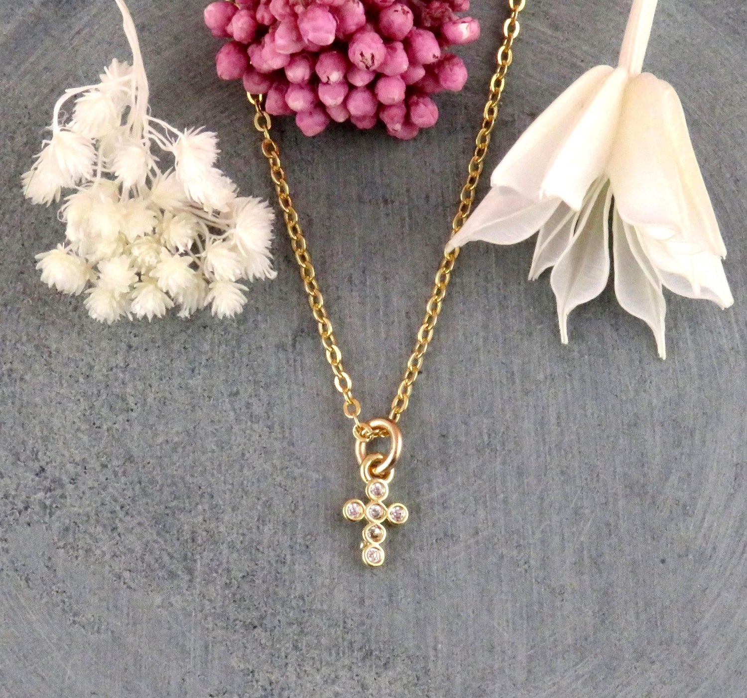 Tiny Gold Cross Necklace | Gold Filled Mini Cross | CZ Small Cross | Sweet Little Cross Pendant