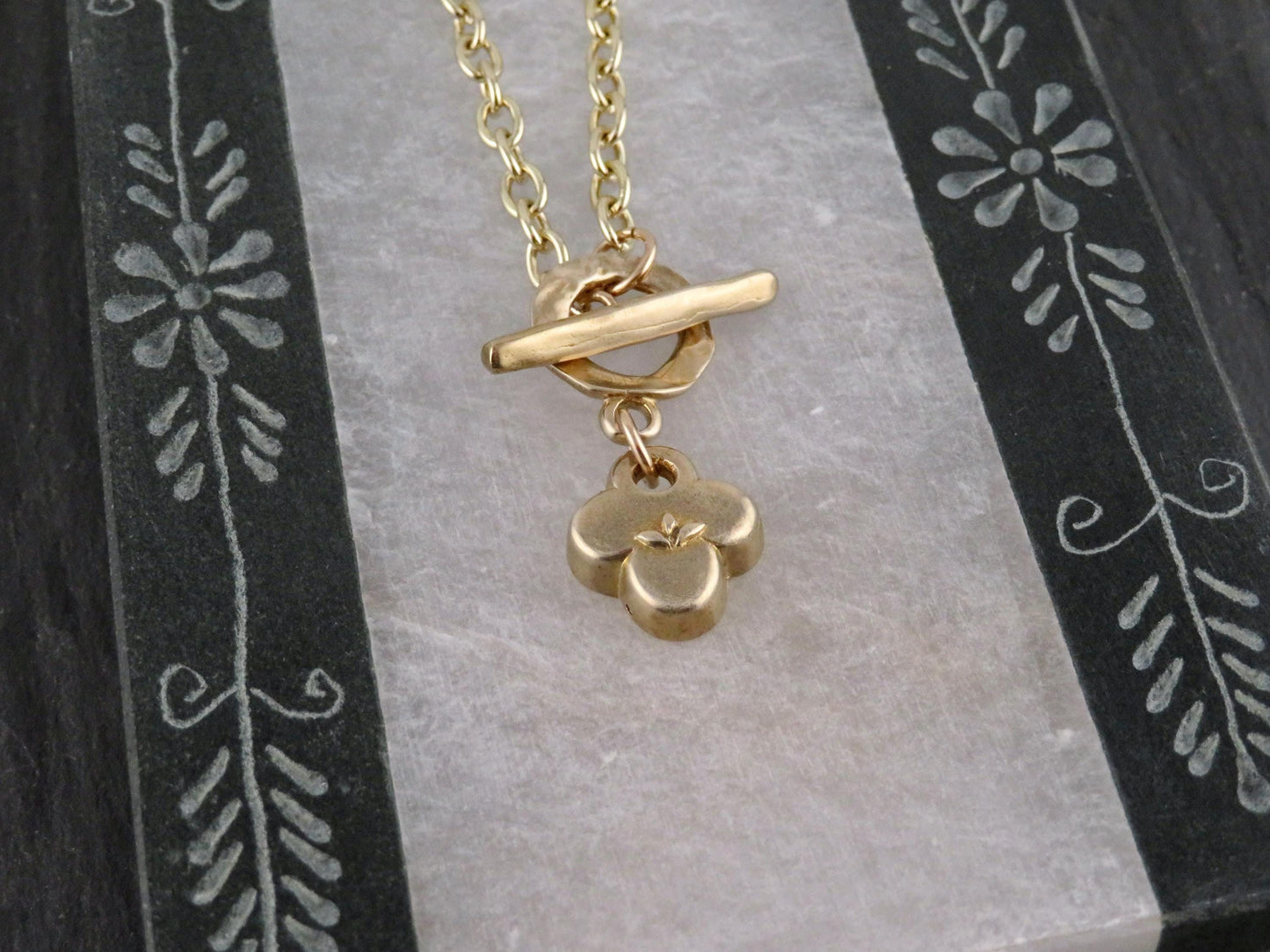 Gold Natural Necklace | Bronze Floral Pendant | Gold Rustic Charm | Gold Clover Necklace | Organic Gold | Quatrefoil Gold Pendant