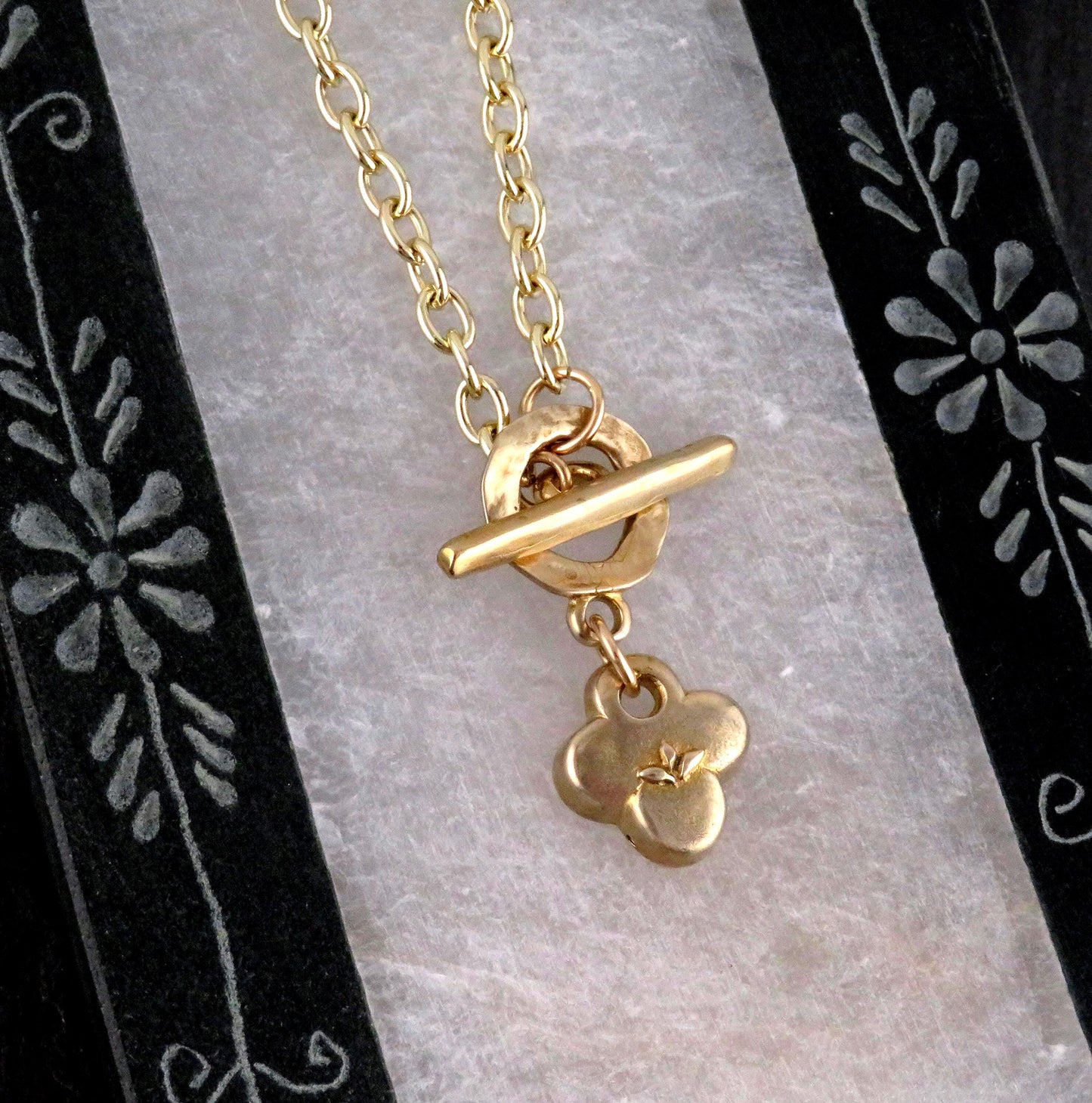 Gold Natural Necklace | Bronze Floral Pendant | Gold Rustic Charm | Gold Clover Necklace | Organic Gold | Quatrefoil Gold Pendant