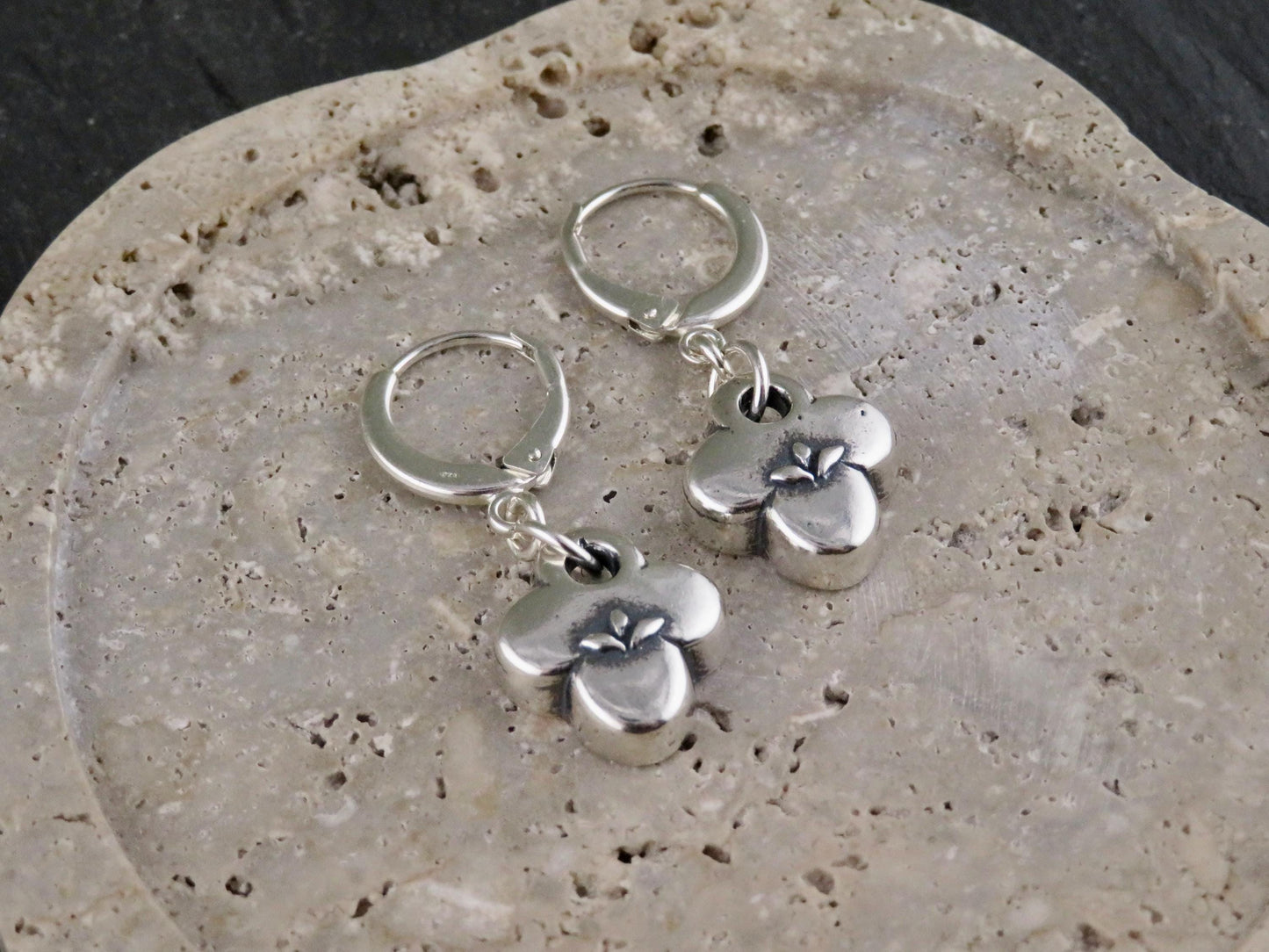 Silver Natural Earrings | Sterling Floral Hoops | Silver Rustic Hoops | Sterling Clover Earrings | Organic Hoops | Quatrefoil Charms