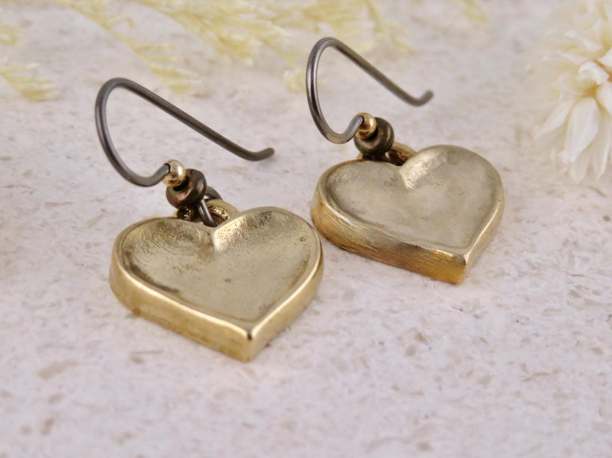 Gold Heart Earrings | Hammered Hearts | Unique Gold Hearts | Bronze Heart Charms
