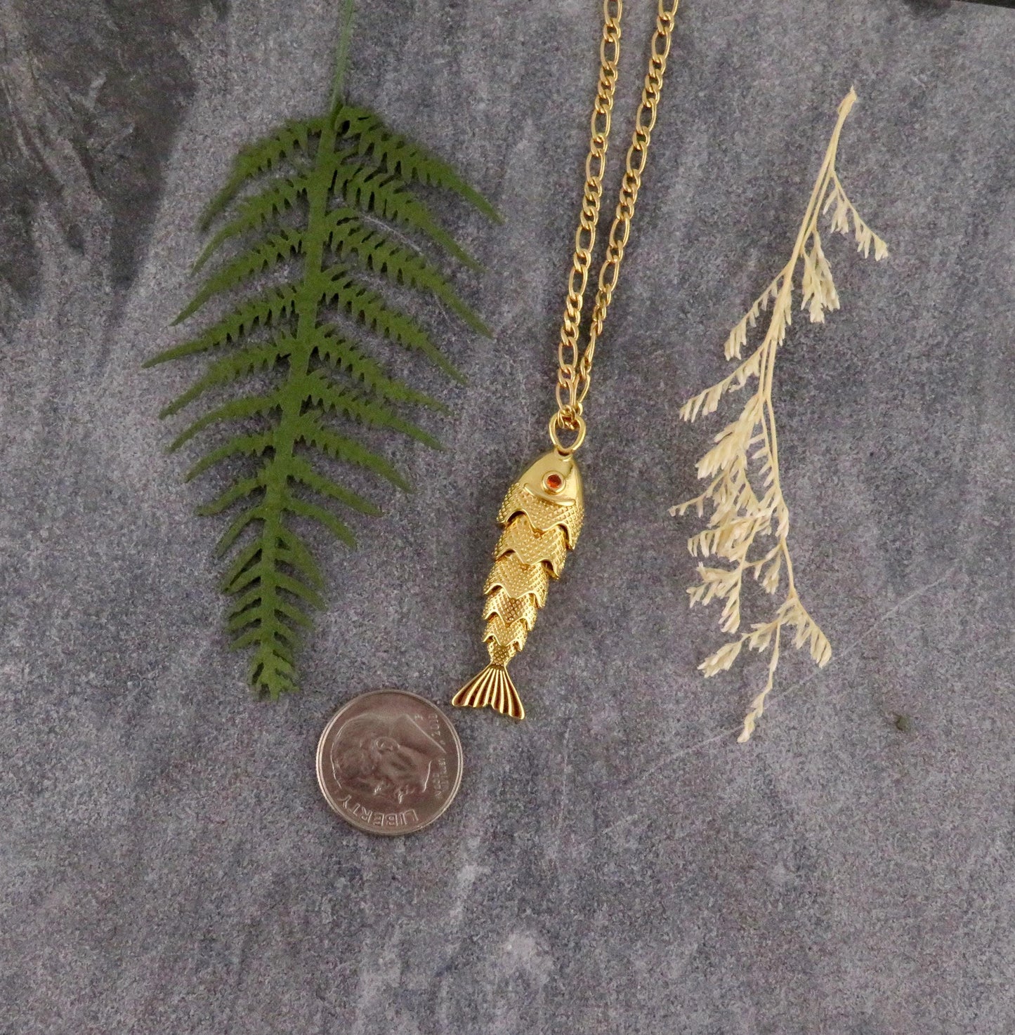 Gold Fish Necklace | Articulated Fish Pendant | Sea Life Necklace | Gold Fish Charm