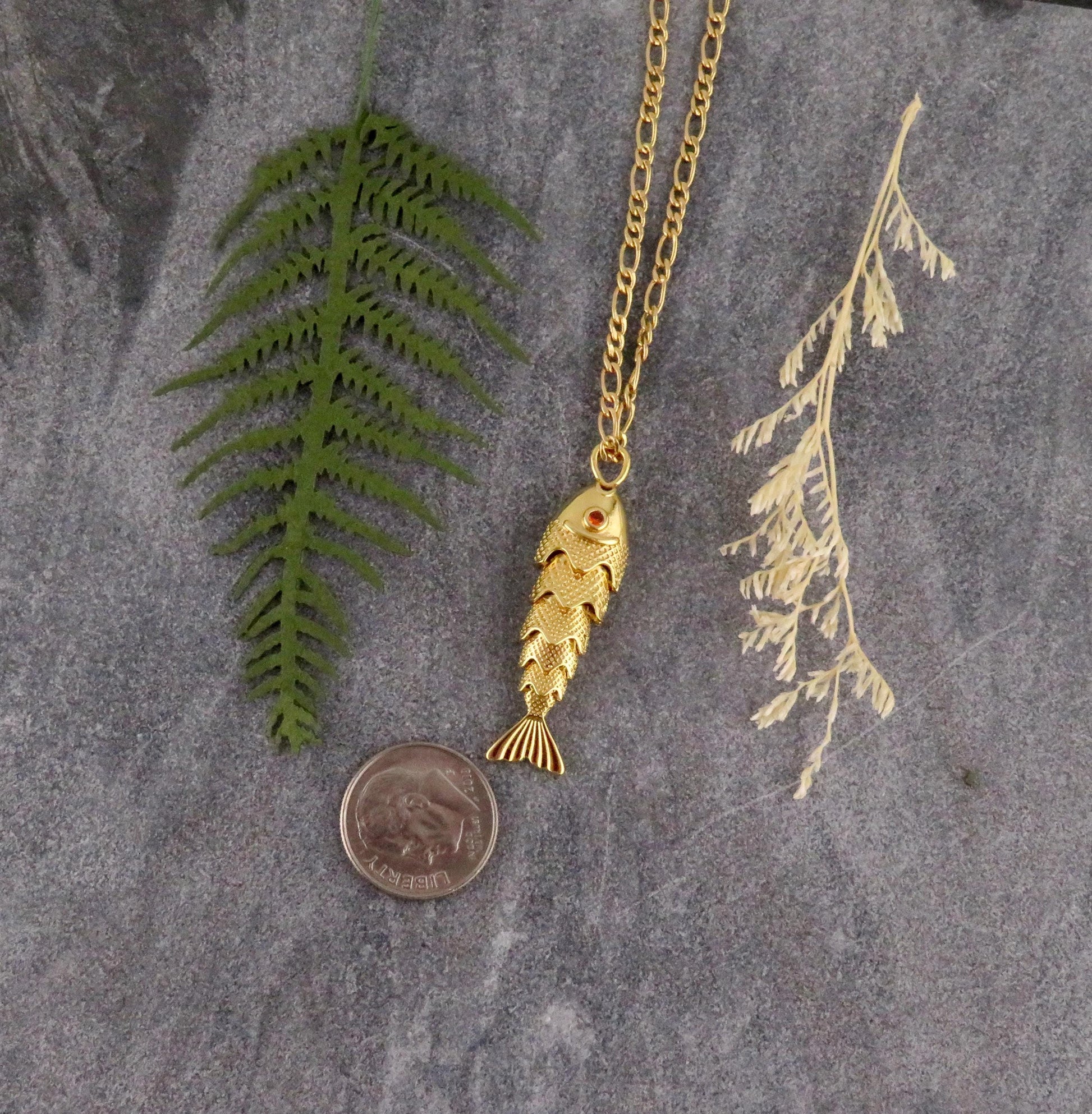 Gold Fish Necklace | Articulated Fish Pendant | Sea Life Necklace | Gold Fish Charm