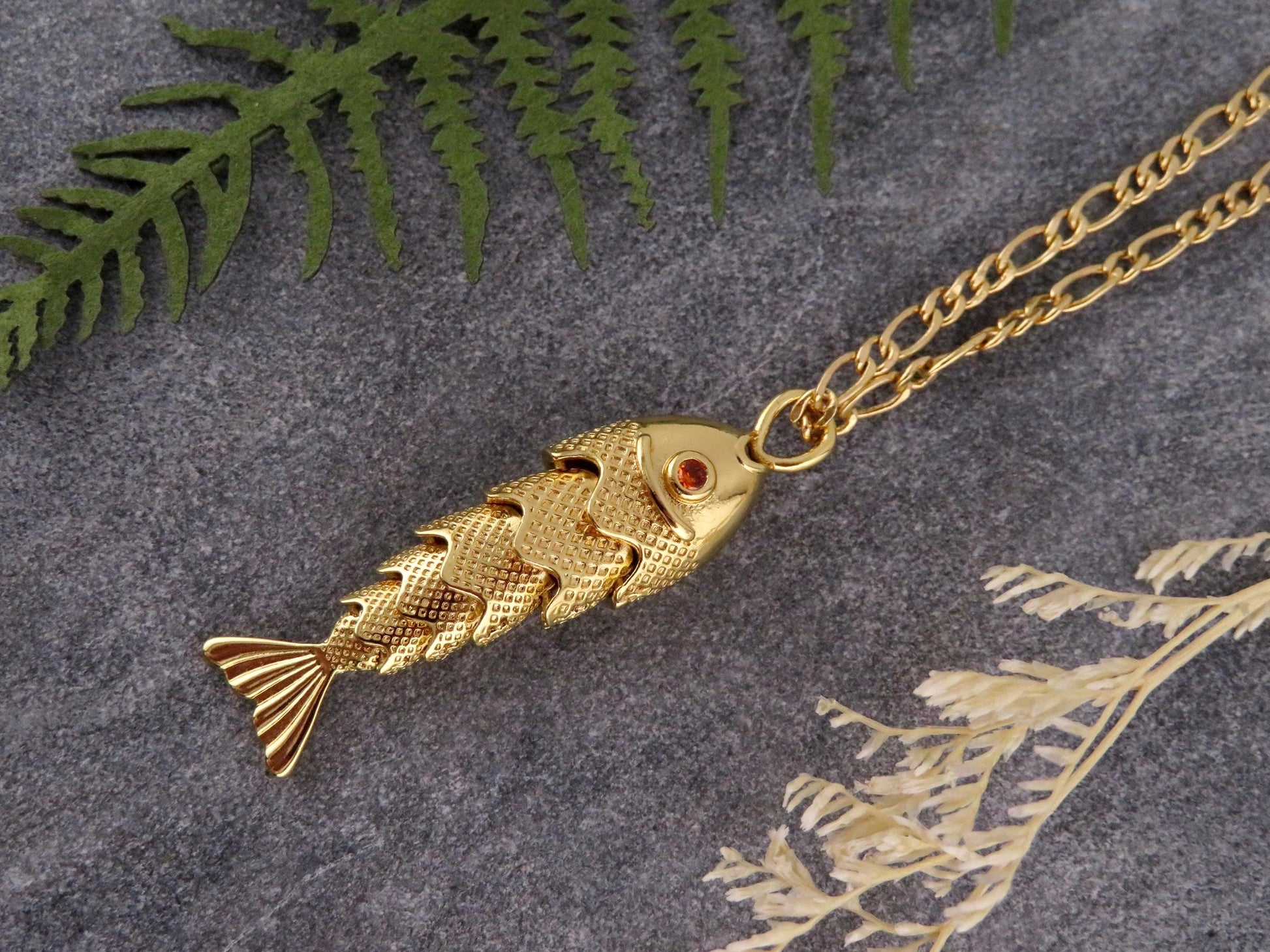 Gold Fish Necklace | Articulated Fish Pendant | Sea Life Necklace | Gold Fish Charm