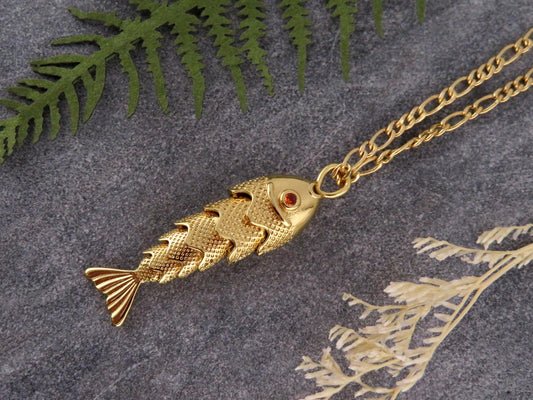 Gold Fish Necklace | Articulated Fish Pendant | Sea Life Necklace | Gold Fish Charm