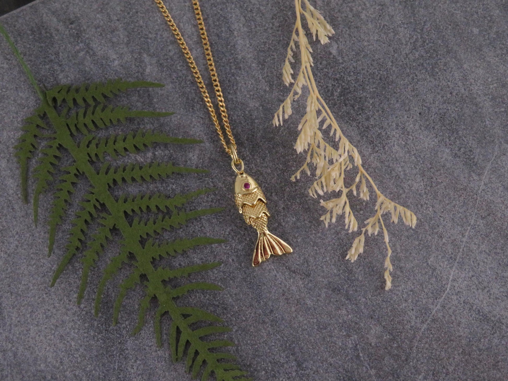 Small Gold Fish Necklace | Articulated Fish Pendant | Sea Life Necklace | Mini Gold Fish Charm