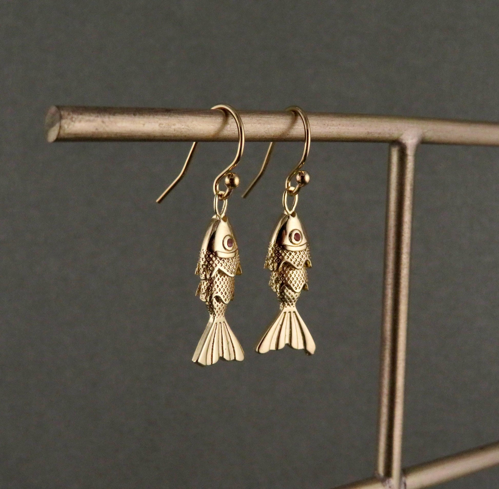 Gold Fish Earrings | Articulated Fish Pendants | Sea Life Earrings | Mini Gold Fish Earrings