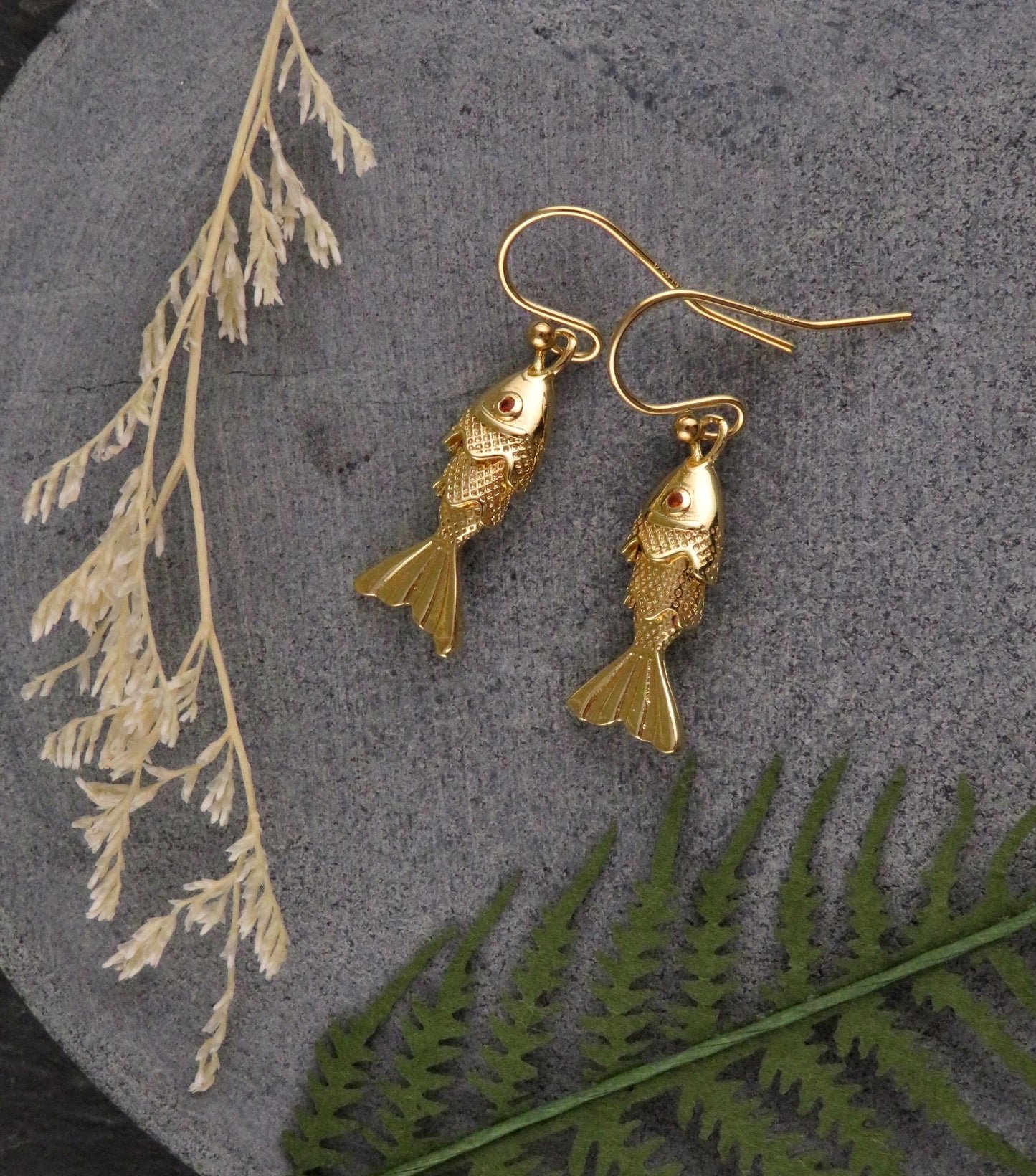 Gold Fish Earrings | Articulated Fish Pendants | Sea Life Earrings | Mini Gold Fish Earrings
