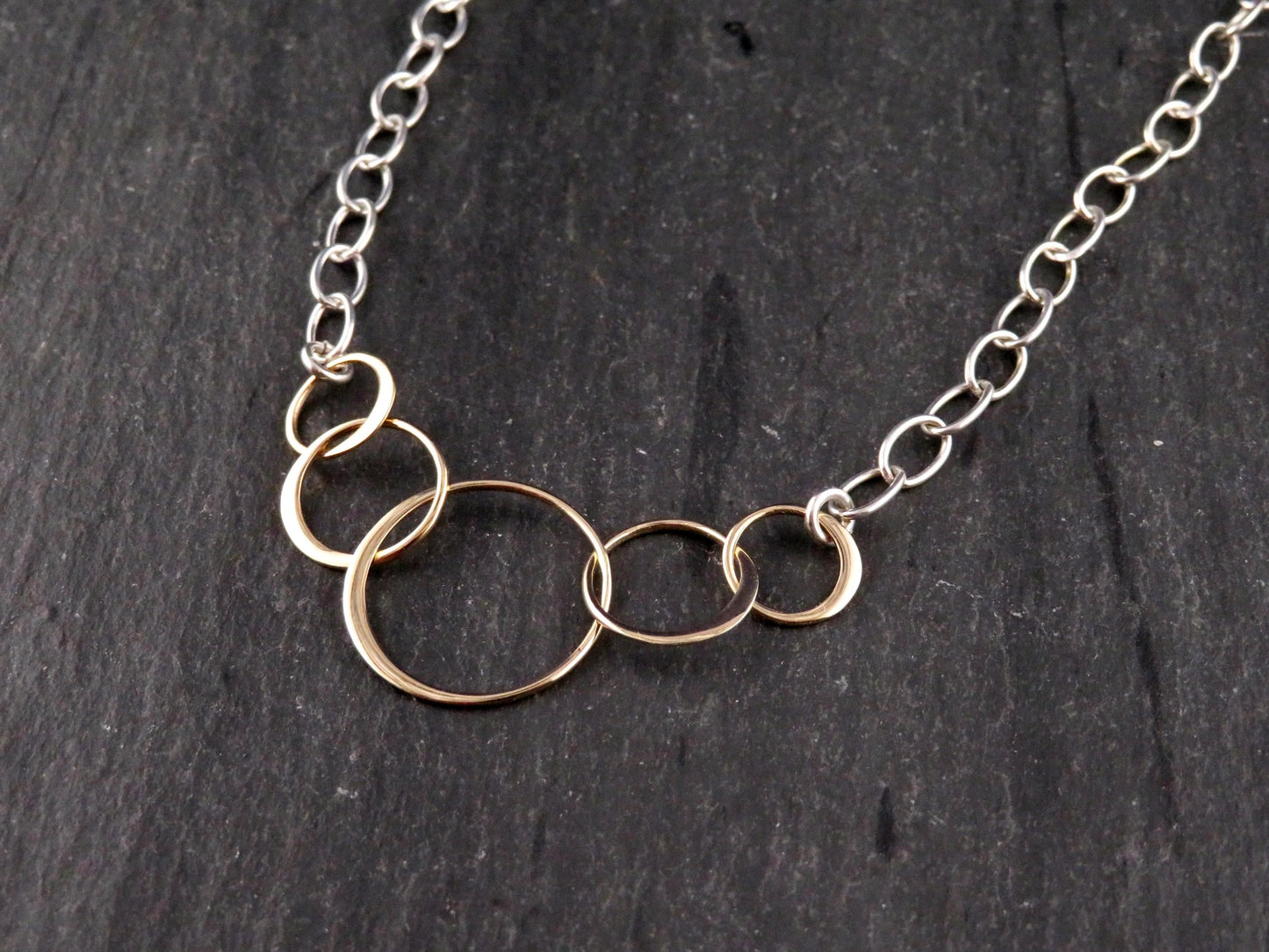 Mixed Metal Necklace | Gold Rings Necklace | Five Circles Necklace | Two Tone Links Necklace