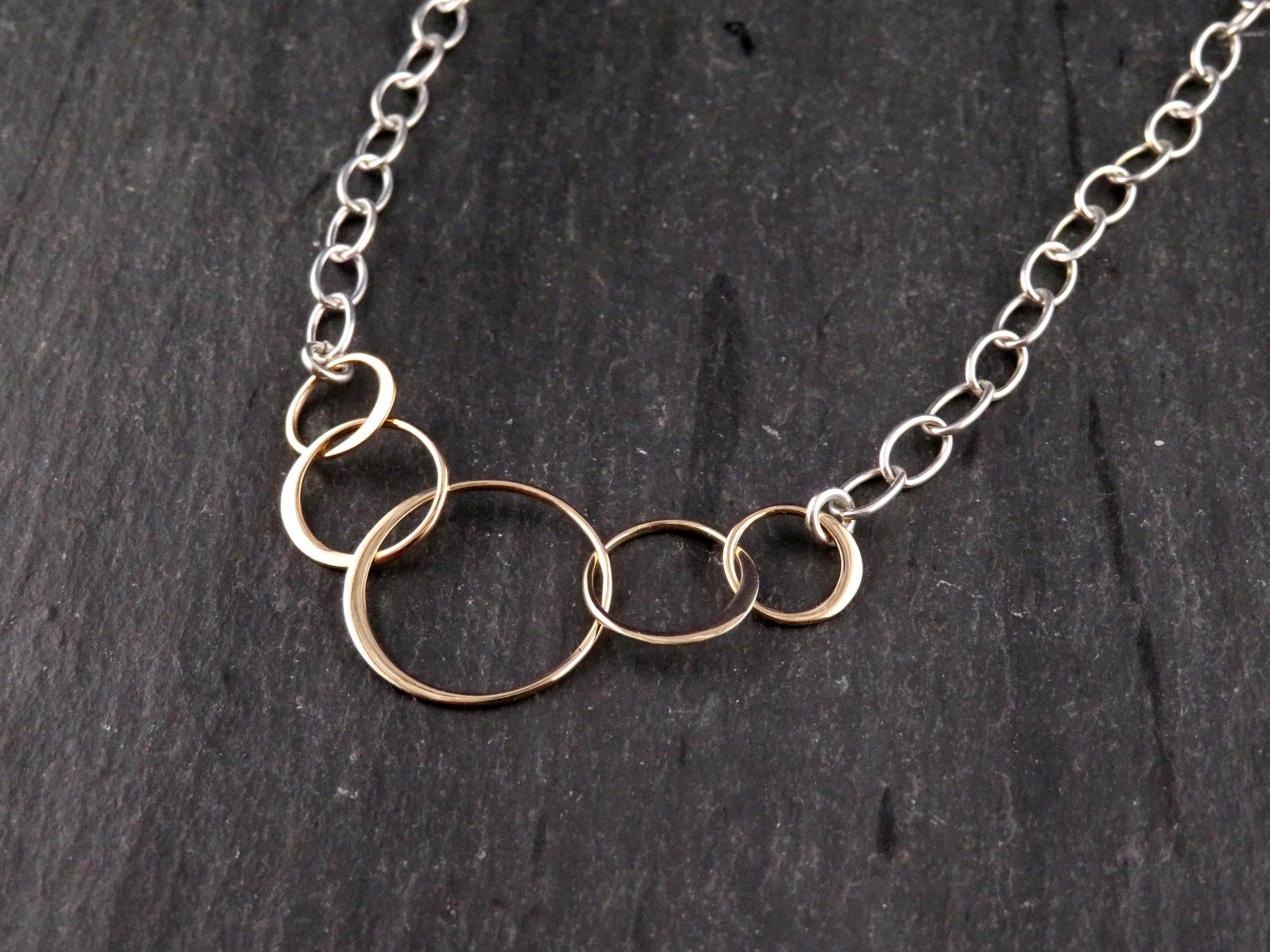 Mixed Metal Necklace | Gold Rings Necklace | Five Circles Necklace | Two Tone Links Necklace
