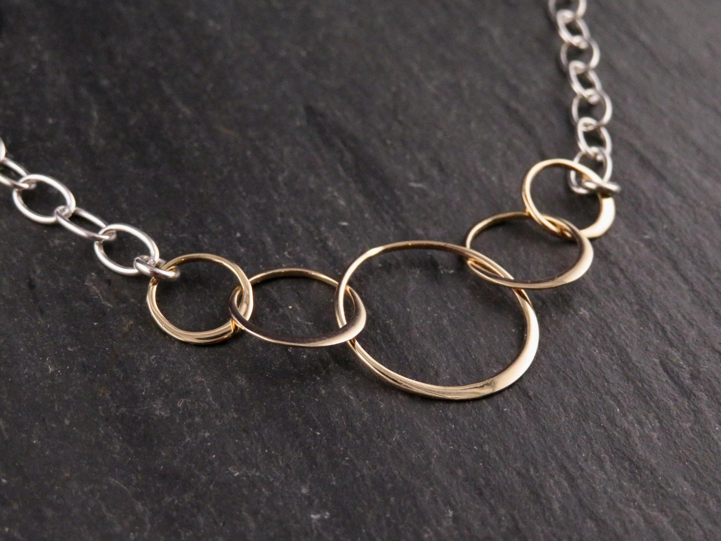 Mixed Metal Necklace | Gold Rings Necklace | Five Circles Necklace | Two Tone Links Necklace