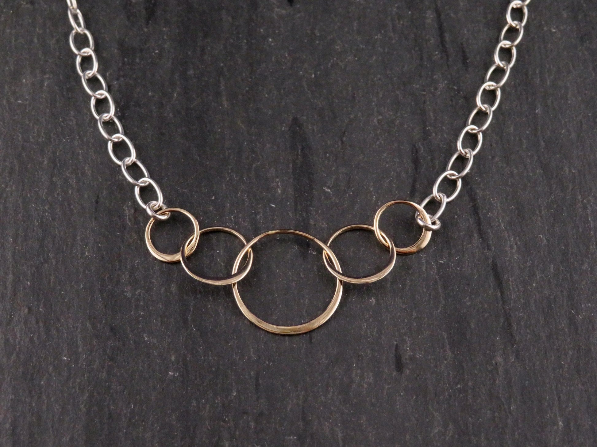 Mixed Metal Necklace | Gold Rings Necklace | Five Circles Necklace | Two Tone Links Necklace