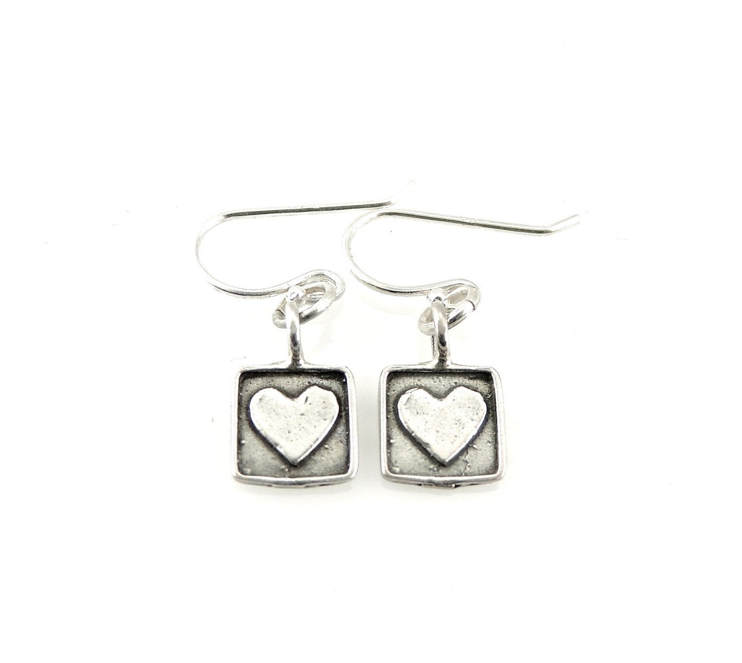 Sterling Heart Earrings, Framed Heart Earrings, Silver Heart Earrings, Minimal Heart Earrings, Sweet Earrings, Girl Earrings, Small Hearts
