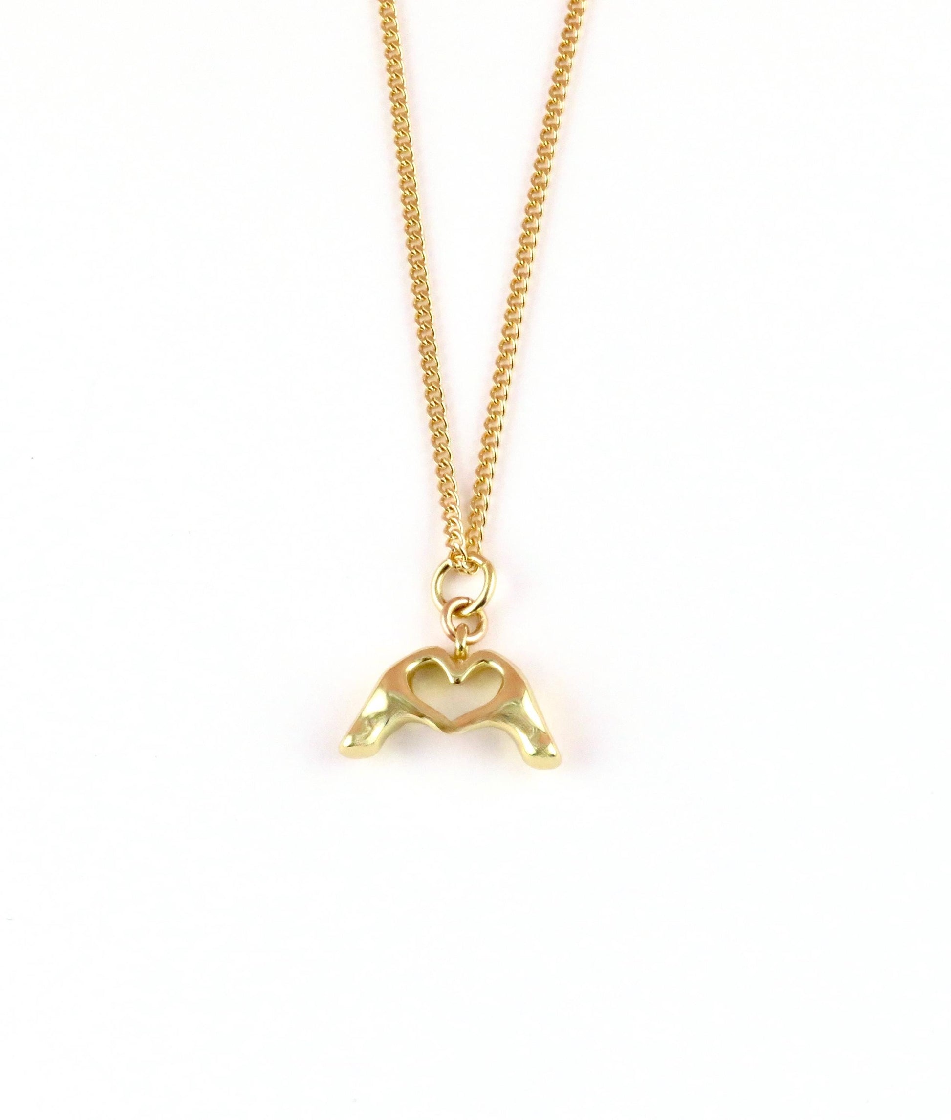 Gold Heart Hands Necklace | Hands Making Heart | Heart Hands Charm | Love Pendant