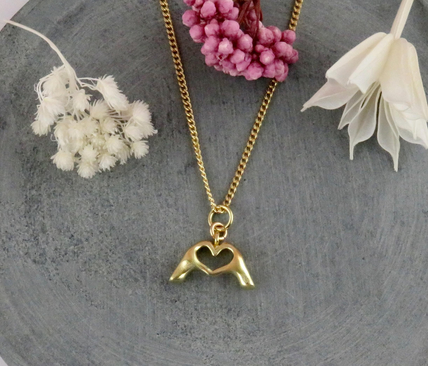 Gold Heart Hands Necklace | Hands Making Heart | Heart Hands Charm | Love Pendant