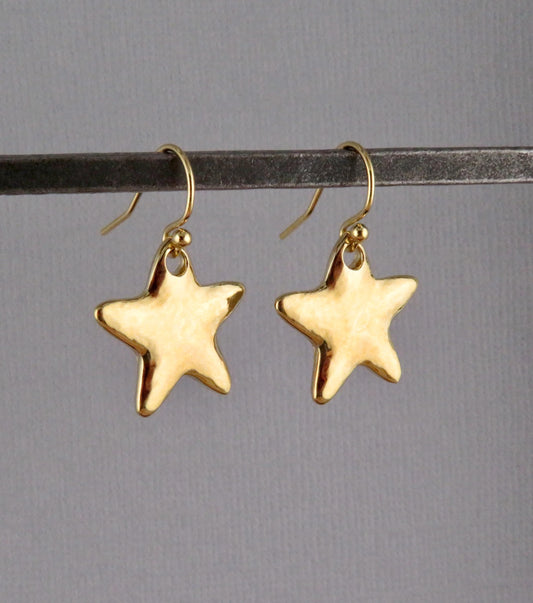 Hammered Gold Stars Earrings | Gold Star Earrings | Shiny Gold Star Earrings