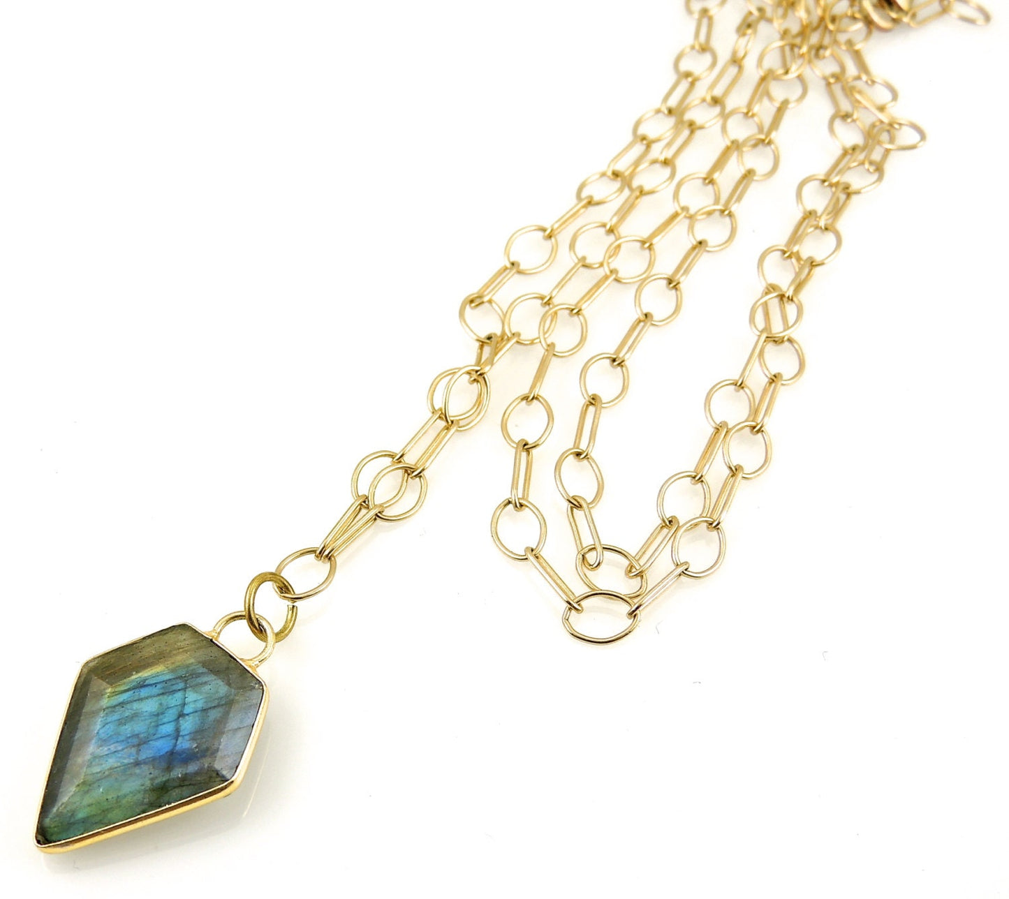 Arrowhead Gem Necklace | Long Labradorite Pendant | Labradorite Shield Necklace | Gemstone Long Necklace | Labradorite Chunky Gold Necklace