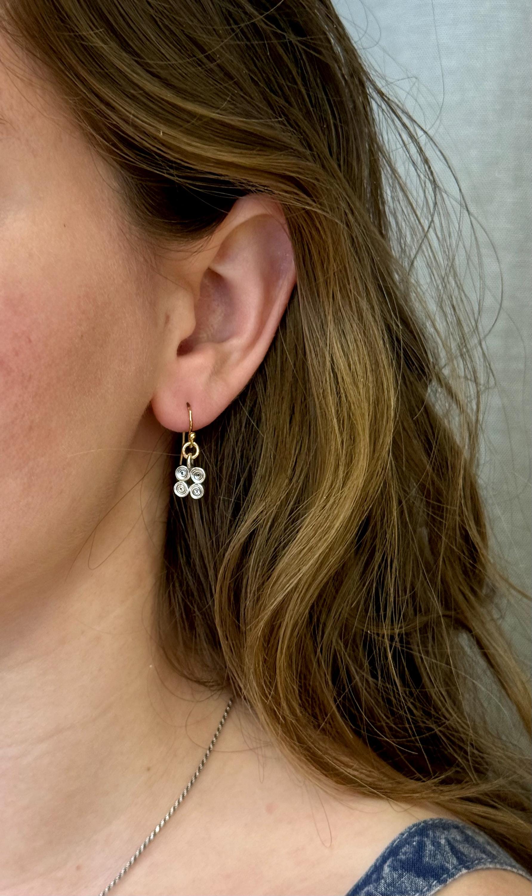 Minimal Earrings | Sterling Spiral Earrings | Mixed Metal Delicate Earrings | Minimal Silver Earrings