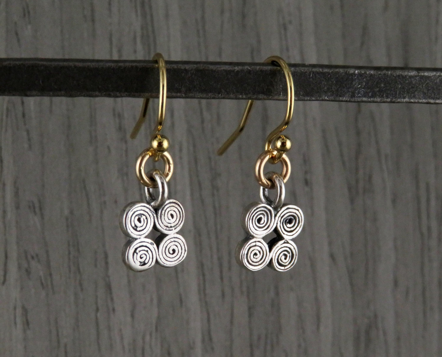 Minimal Earrings | Sterling Spiral Earrings | Mixed Metal Delicate Earrings | Minimal Silver Earrings