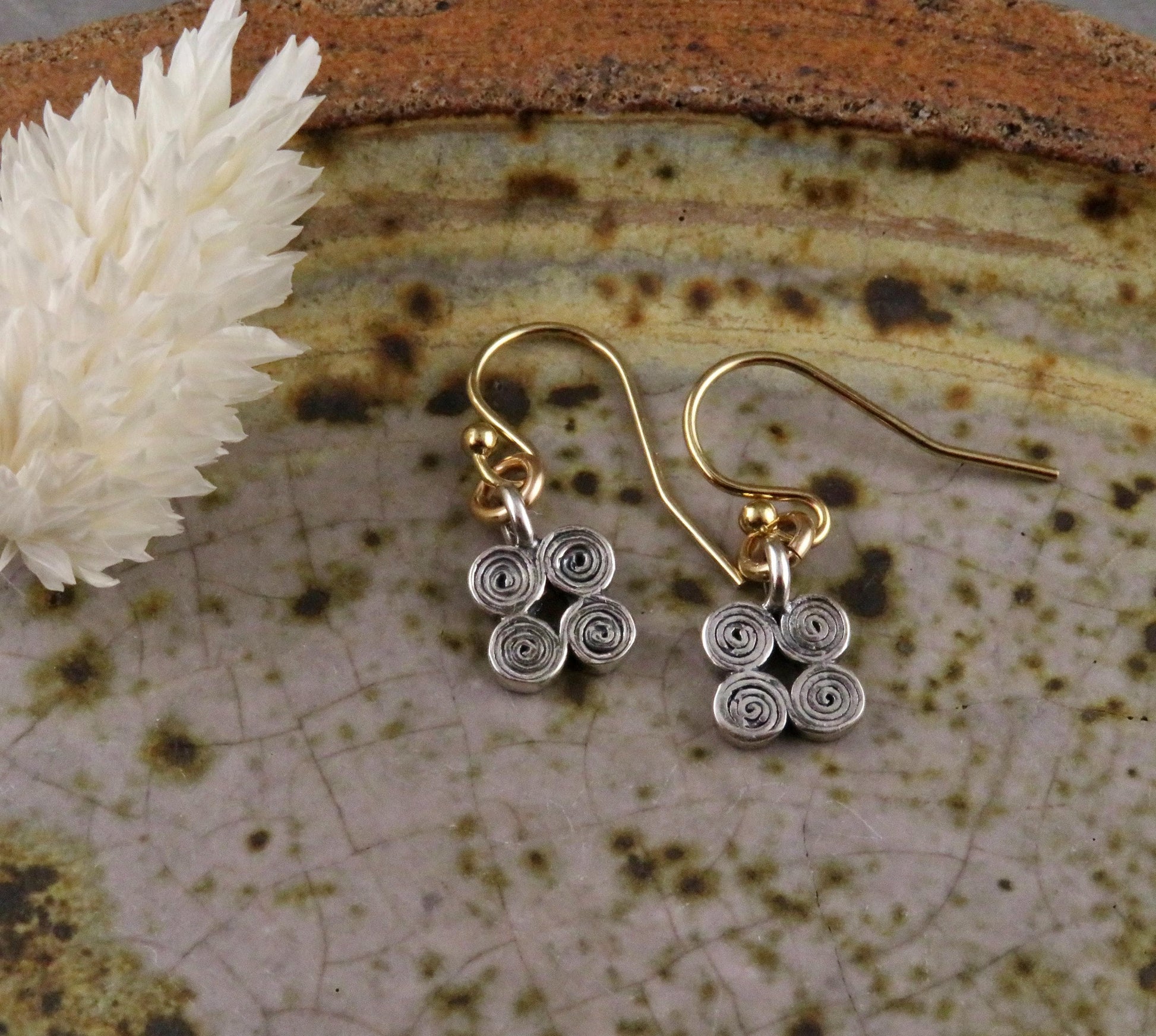 Minimal Earrings | Sterling Spiral Earrings | Mixed Metal Delicate Earrings | Minimal Silver Earrings