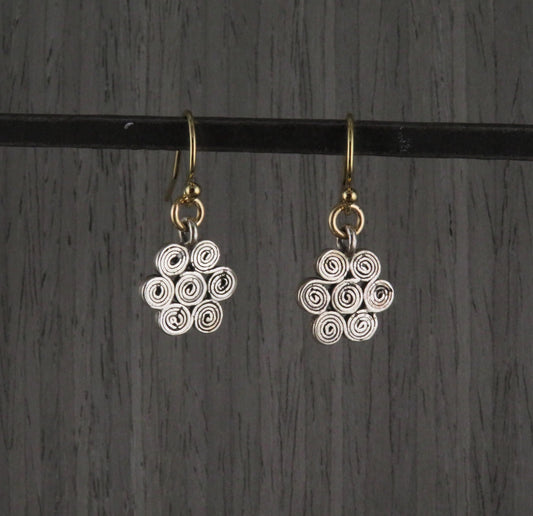 Sterling Spiral Earrings | Mixed Metal Earrings | Silver Flower Earrings | Flower Spirals | Geometric Earrings