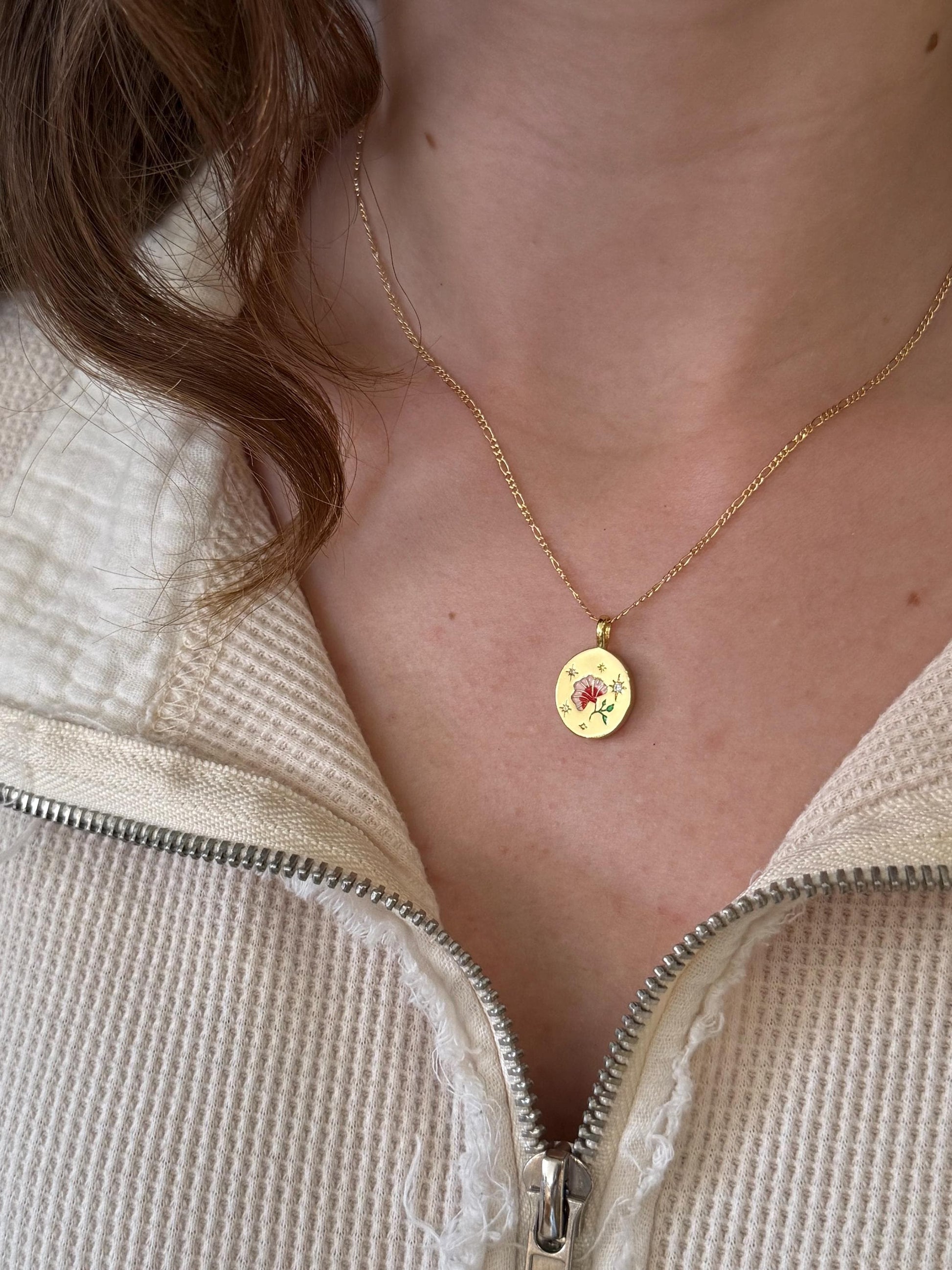 Gold Flower Necklace | Colorful Gold Floral Necklace | CZ Gold Flower Charm | Enamel Flower Pendant