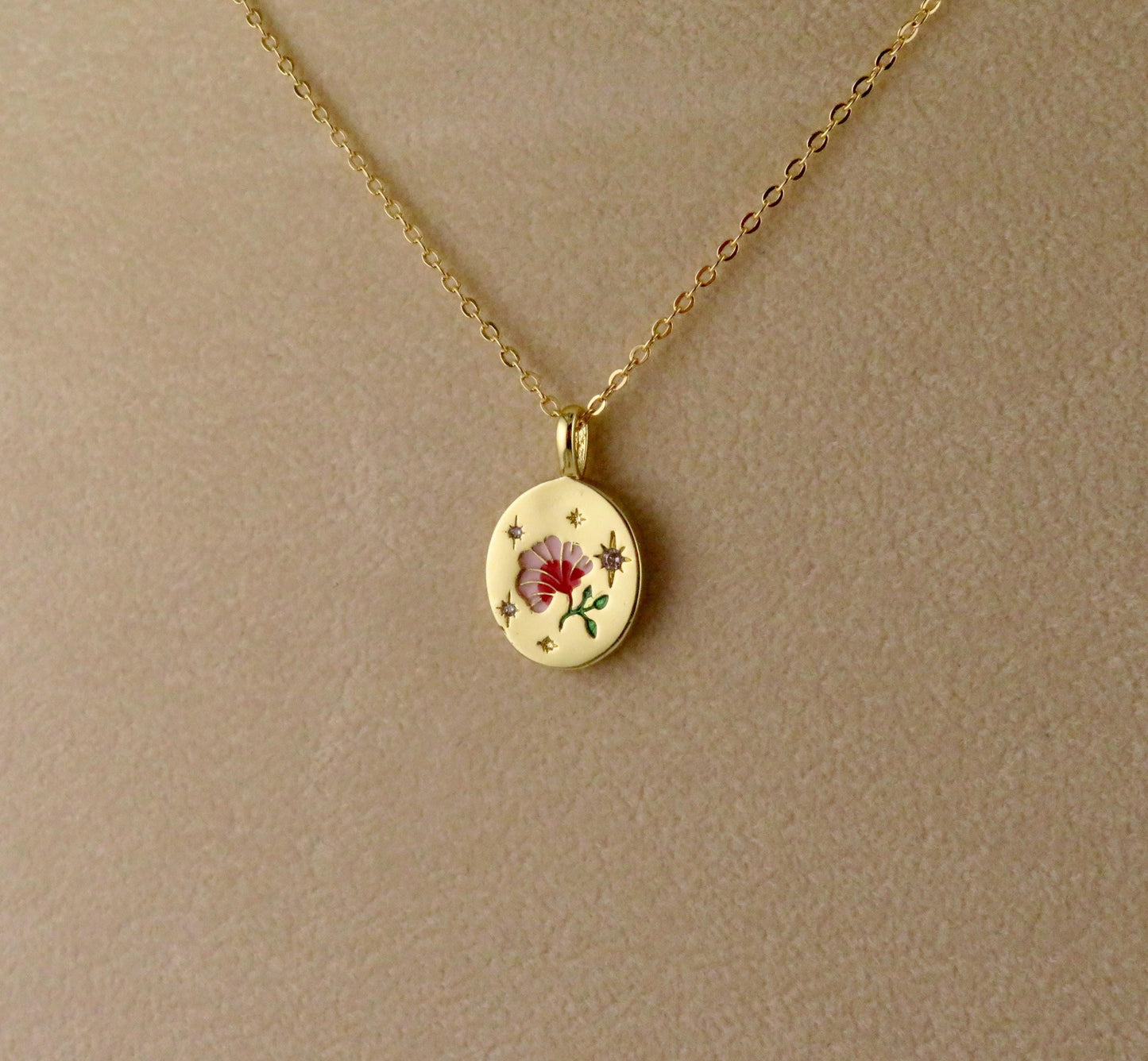 Gold Flower Necklace | Colorful Gold Floral Necklace | CZ Gold Flower Charm | Enamel Flower Pendant