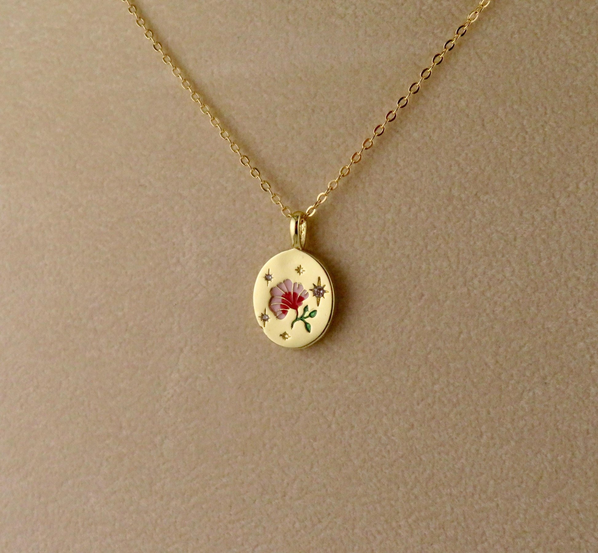 Gold Flower Necklace | Colorful Gold Floral Necklace | CZ Gold Flower Charm | Enamel Flower Pendant