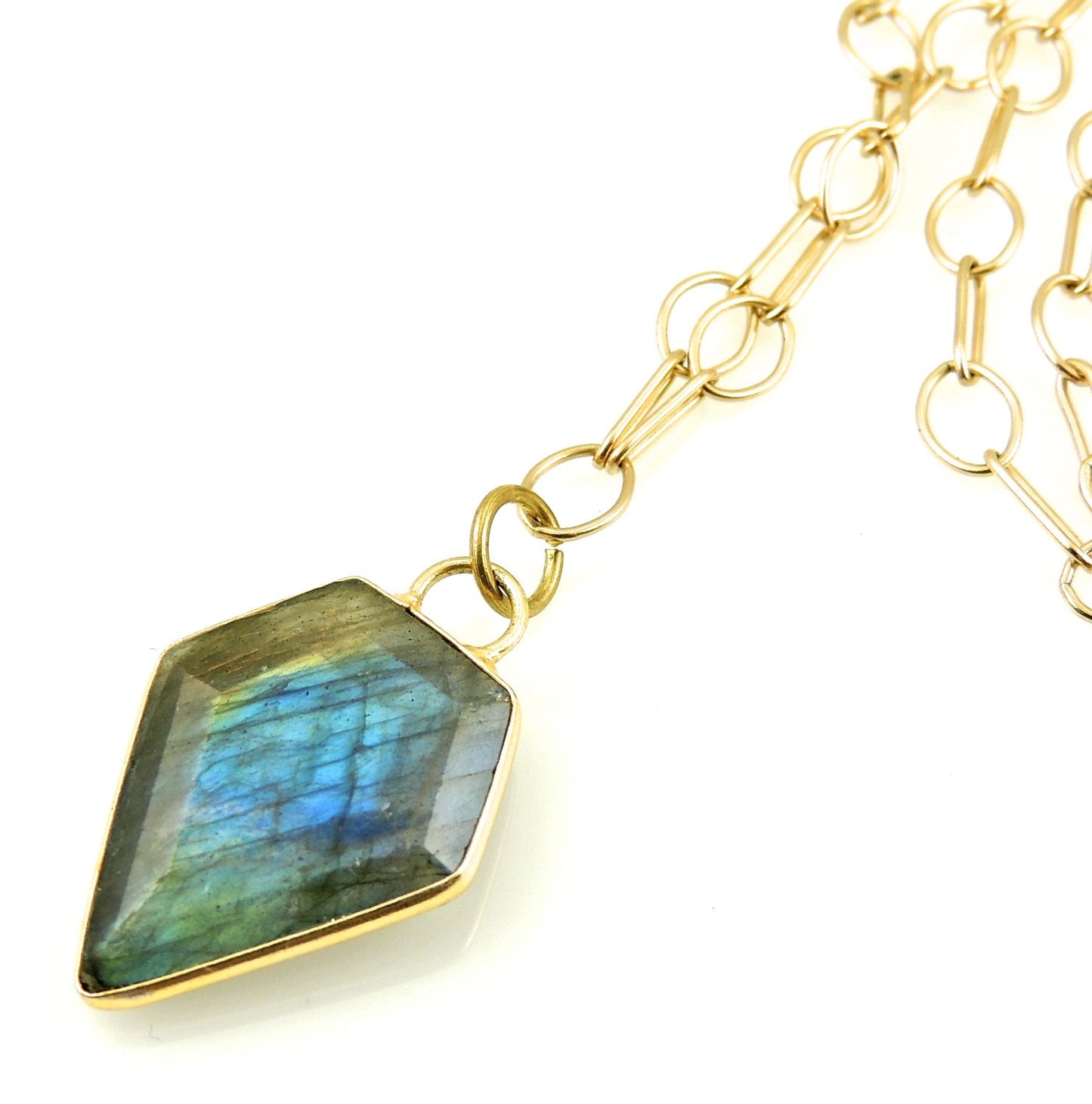 Arrowhead Gem Necklace | Long Labradorite Pendant | Labradorite Shield Necklace | Gemstone Long Necklace | Labradorite Chunky Gold Necklace