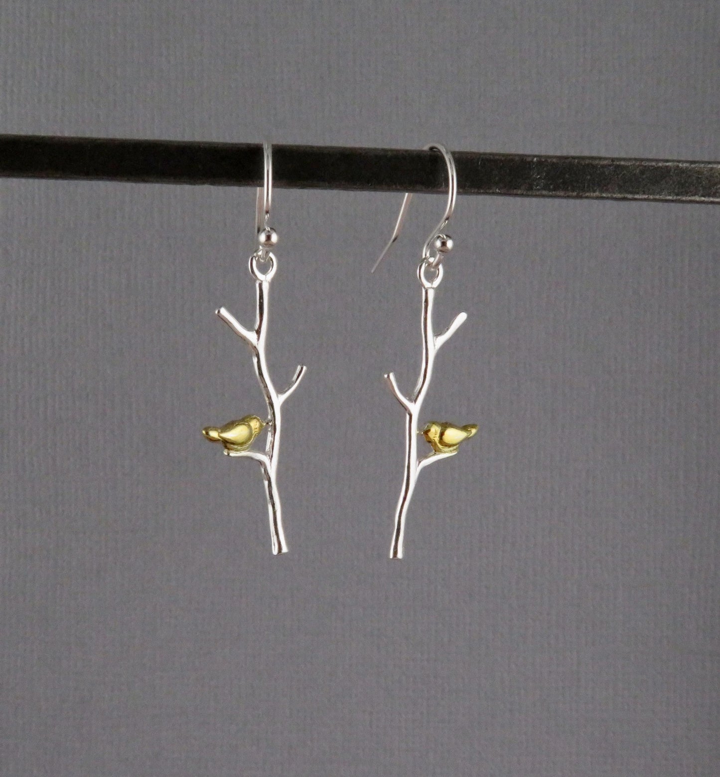 Bird on Branch Earrings - Sterling