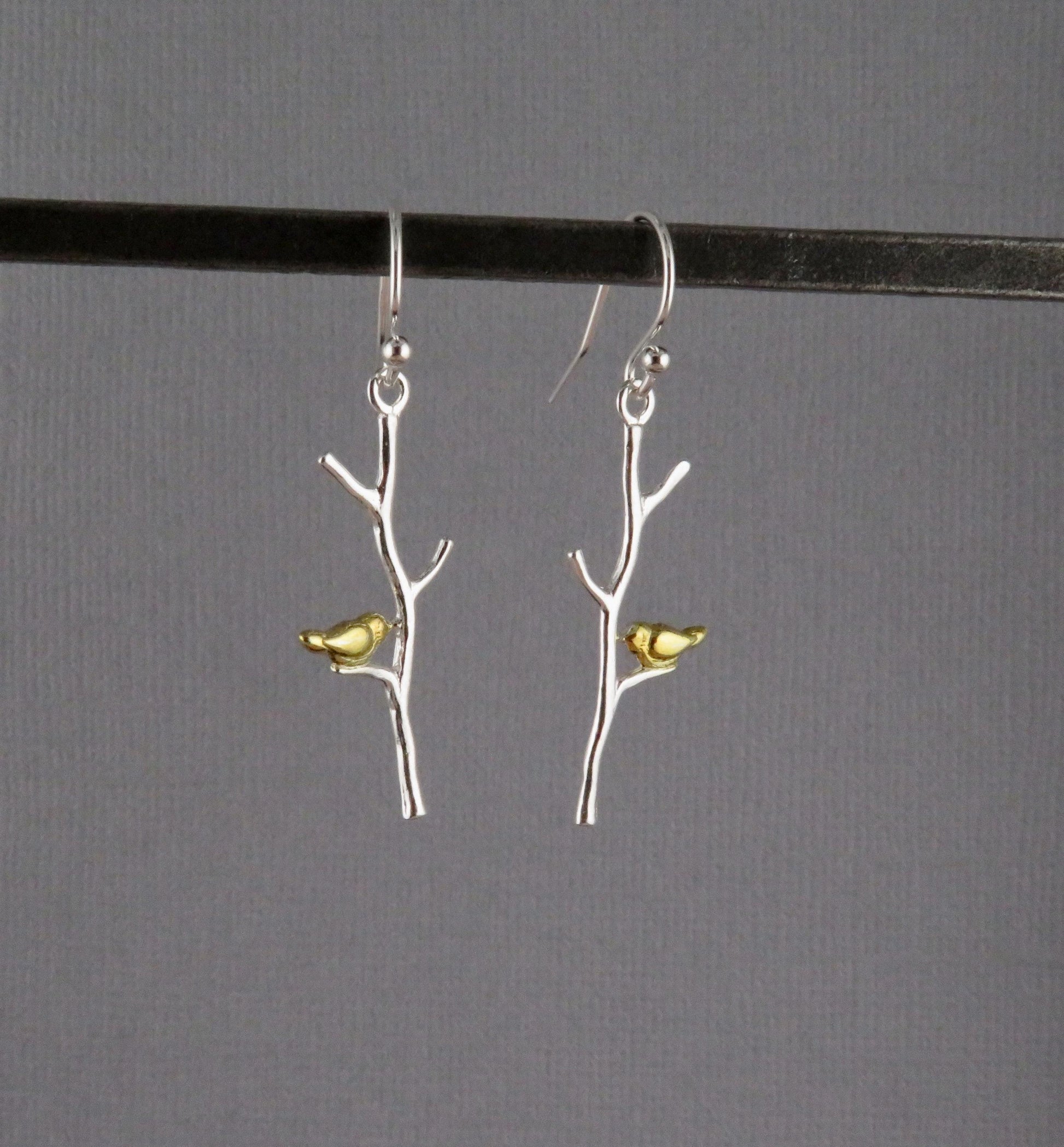 Bird on Branch Earrings - Sterling