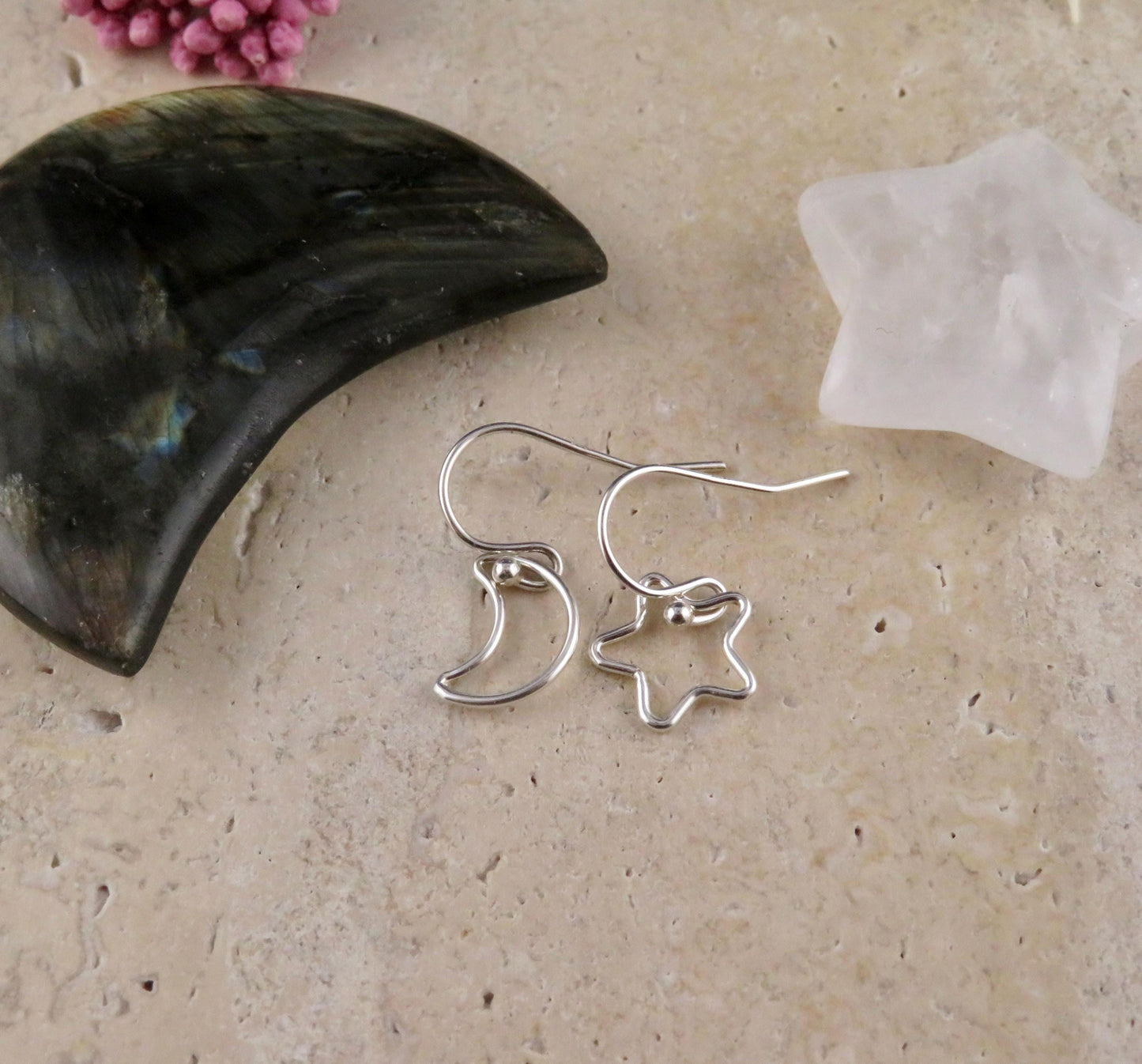 Celestial Earrings | Silver Star Moon Earrings | Mismatched Earrings | Sterling Moon and Stars Earrings