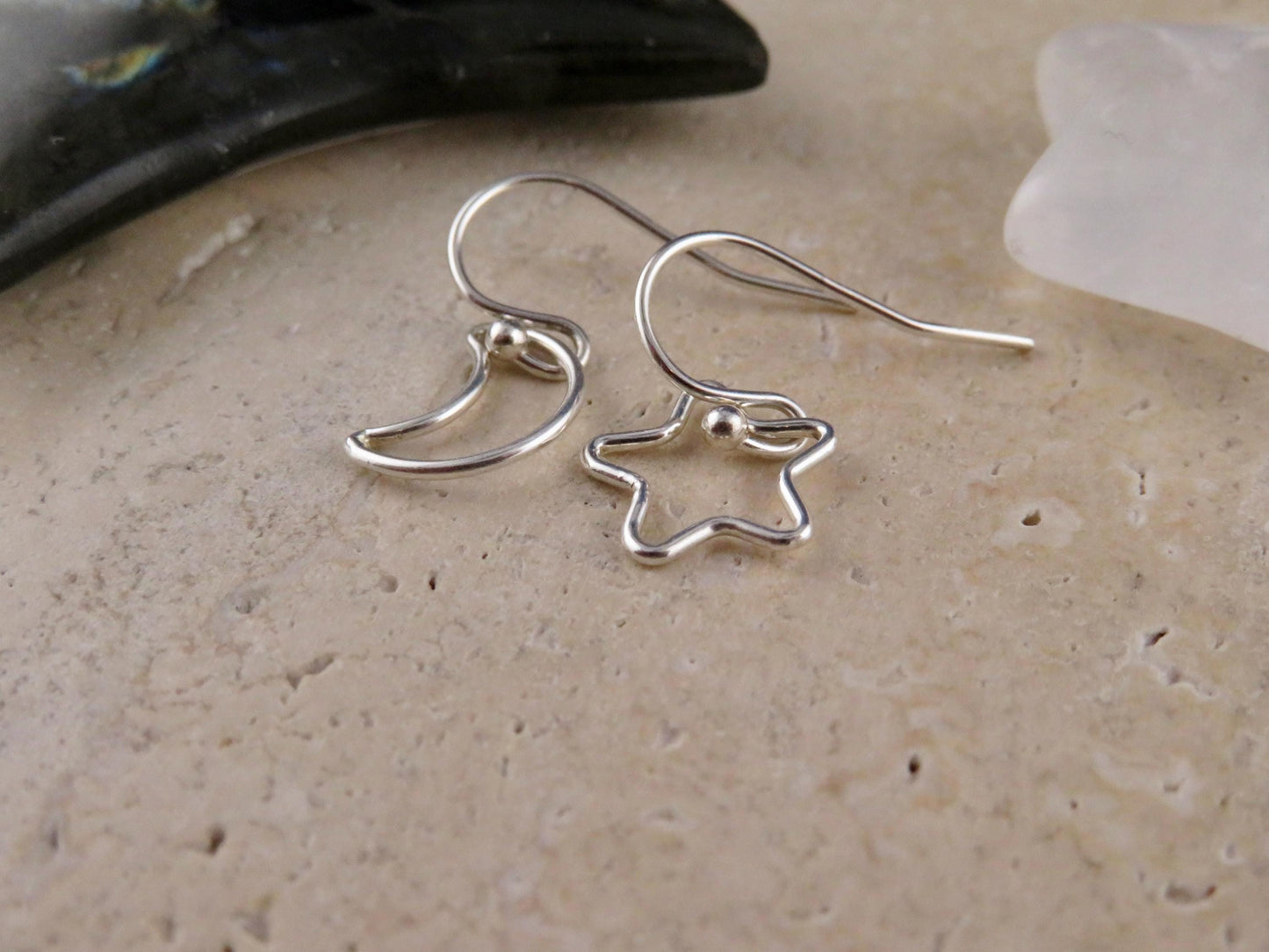 Celestial Earrings | Silver Star Moon Earrings | Mismatched Earrings | Sterling Moon and Stars Earrings