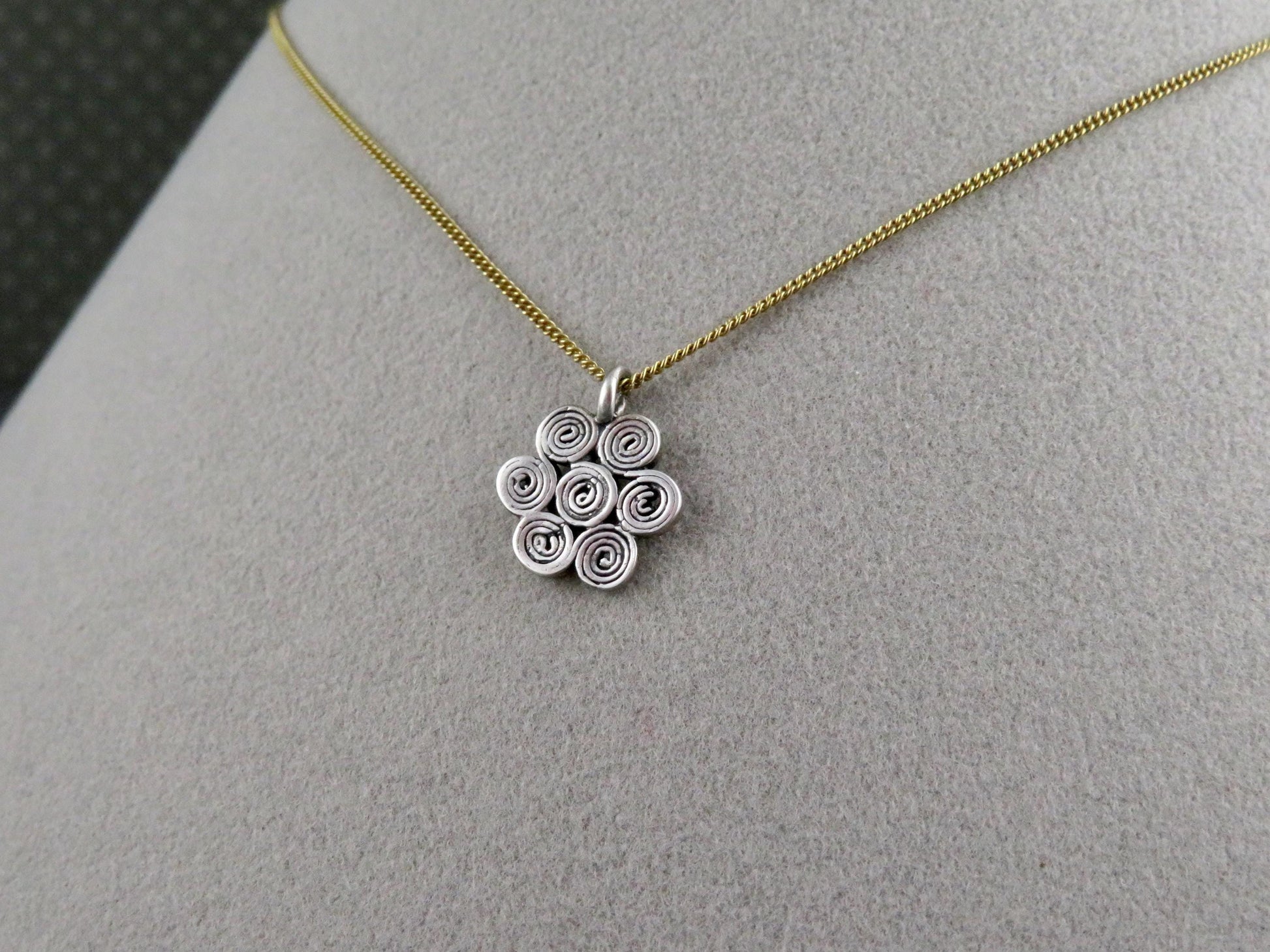 Sterling Flower Necklace | Mixed Metal Necklace | Silver Flower Necklace | Flower Spirals Pendant | Geometric Necklace | Two Tone Necklace