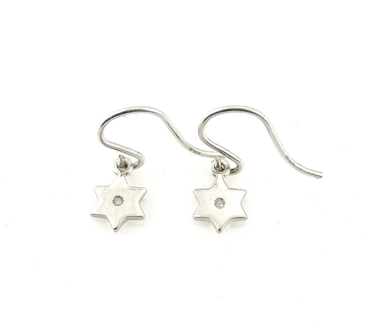 Jewish Star Earrings, Star Of David Earrings, Sterling Silver Stars, Silver Diamond Earrings, Magen David Earrings, Silver Jewish Star