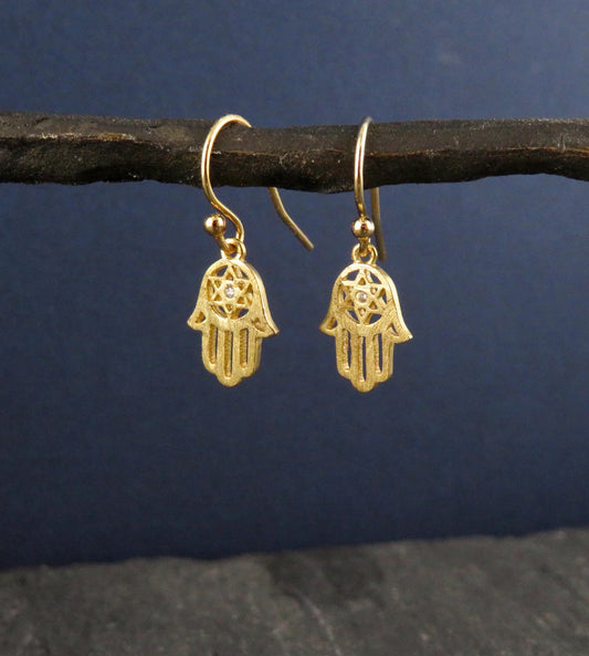 Gold Hamsa Earrings | Star David Hamsa Earrings | Gold Filled Hamsa Earrings | Hamsa Jewish Star Earrings