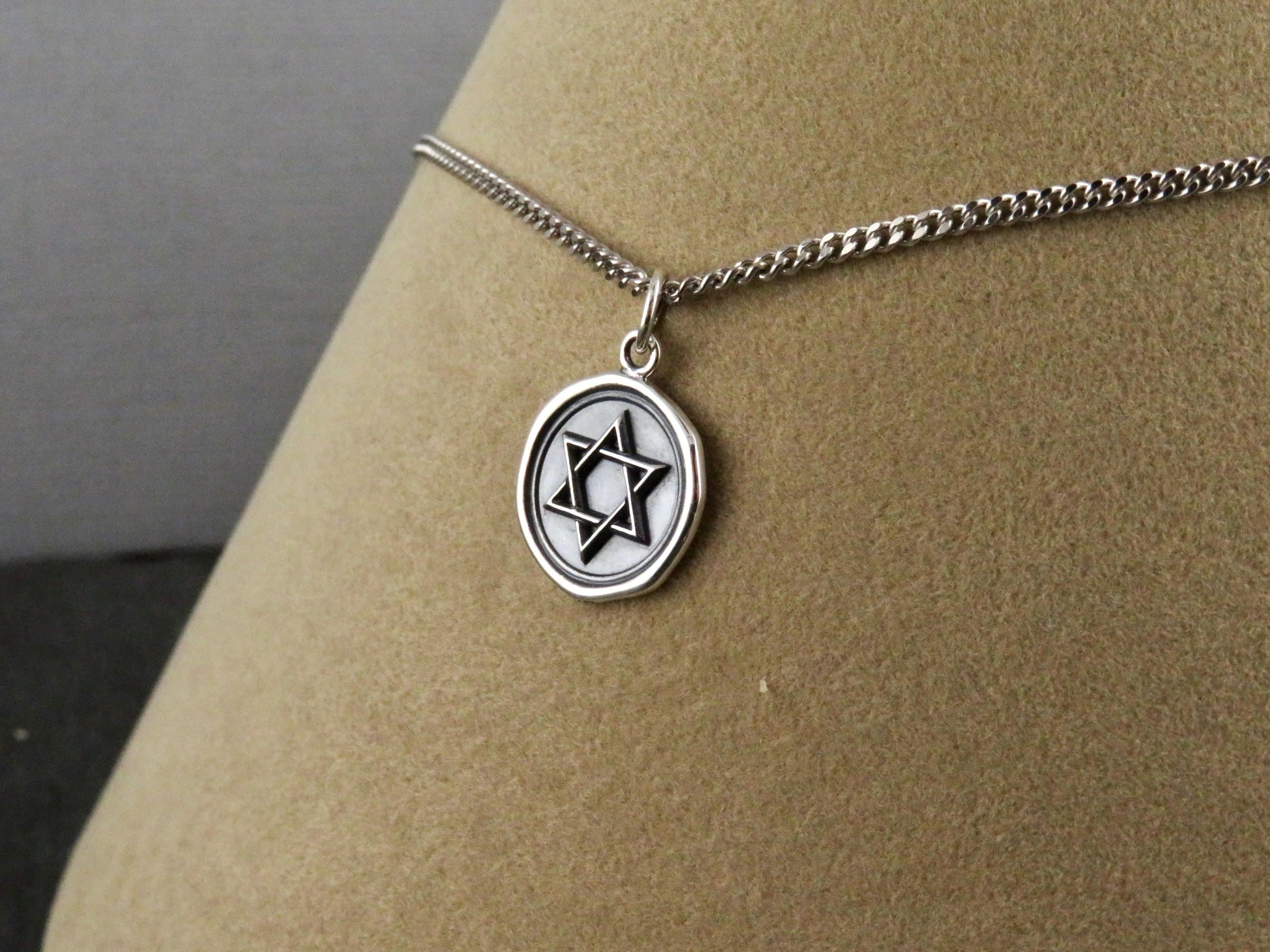 Silver Star David Necklace | Jewish Star Pendant | Magen David Necklace | Wax Seal Imprint Jewish Star | Rustic Judaic Necklace